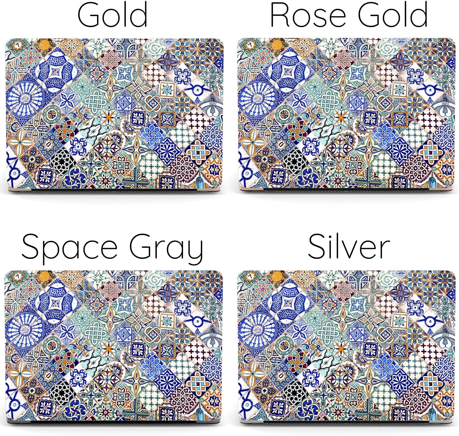 Mertak Hard Case Compatible with MacBook Pro 16 14 Air 15 13 inch M3 M2 M1 Mac 2024 2023 2022 2018 Plastic Clear Bohemian Pattern Mosaic Protective Moroccan Tiles Cover Laptop Print Blue Ethnic