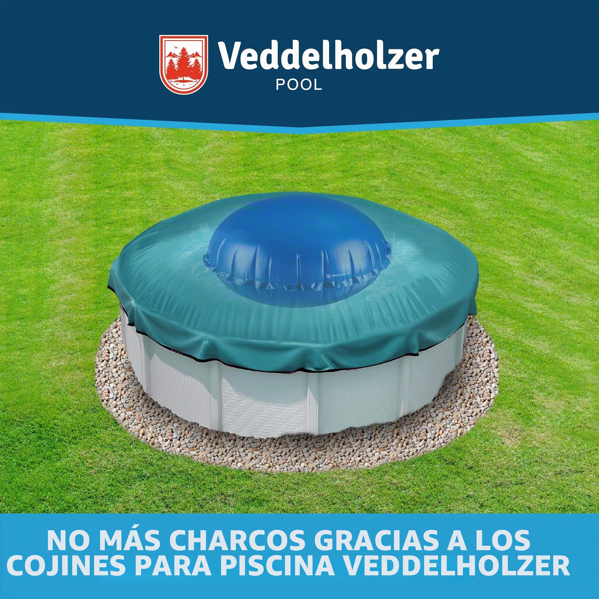 Veddelholzer Cojín redondo XXL de 2 m de diámetro para piscina, incluye cuerda de fijación de 6 m y kit de reparación, cojín de aire para cubierta de piscina. Accesorio de piscina perfecto para