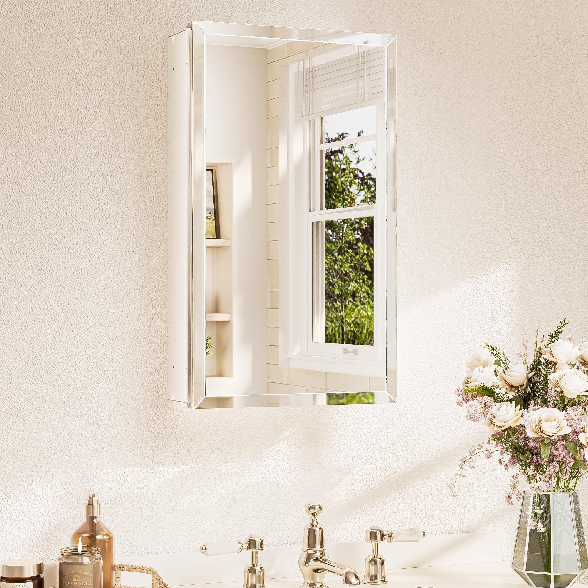 TETOTE 14 x 24 Medicine Cabinet with Tempered Beveled Mirror