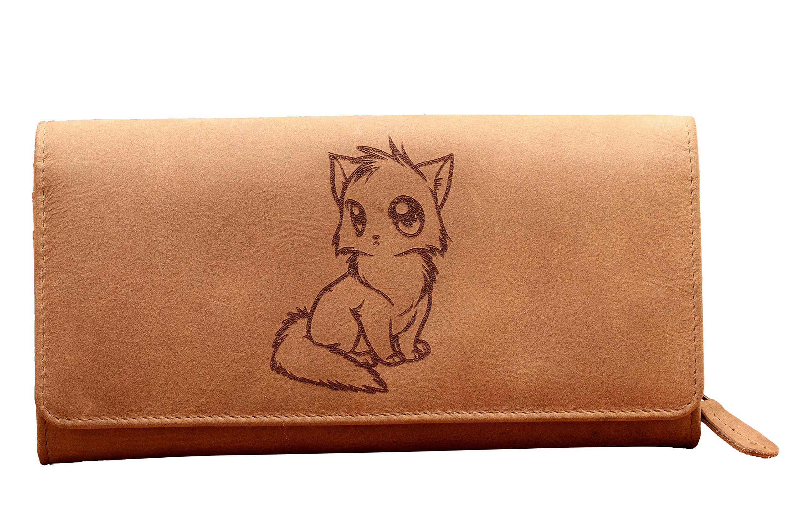 karmanah Purr-FECT for Inner Peace Engraved Genuine Leather Wallet for Women - RFID Protected, Zipper Closure, Multi-Card Ladies Purse with Dual Picture Slots and Coin Pocket - Handcrafted Purse for Women - Tan-picture-46