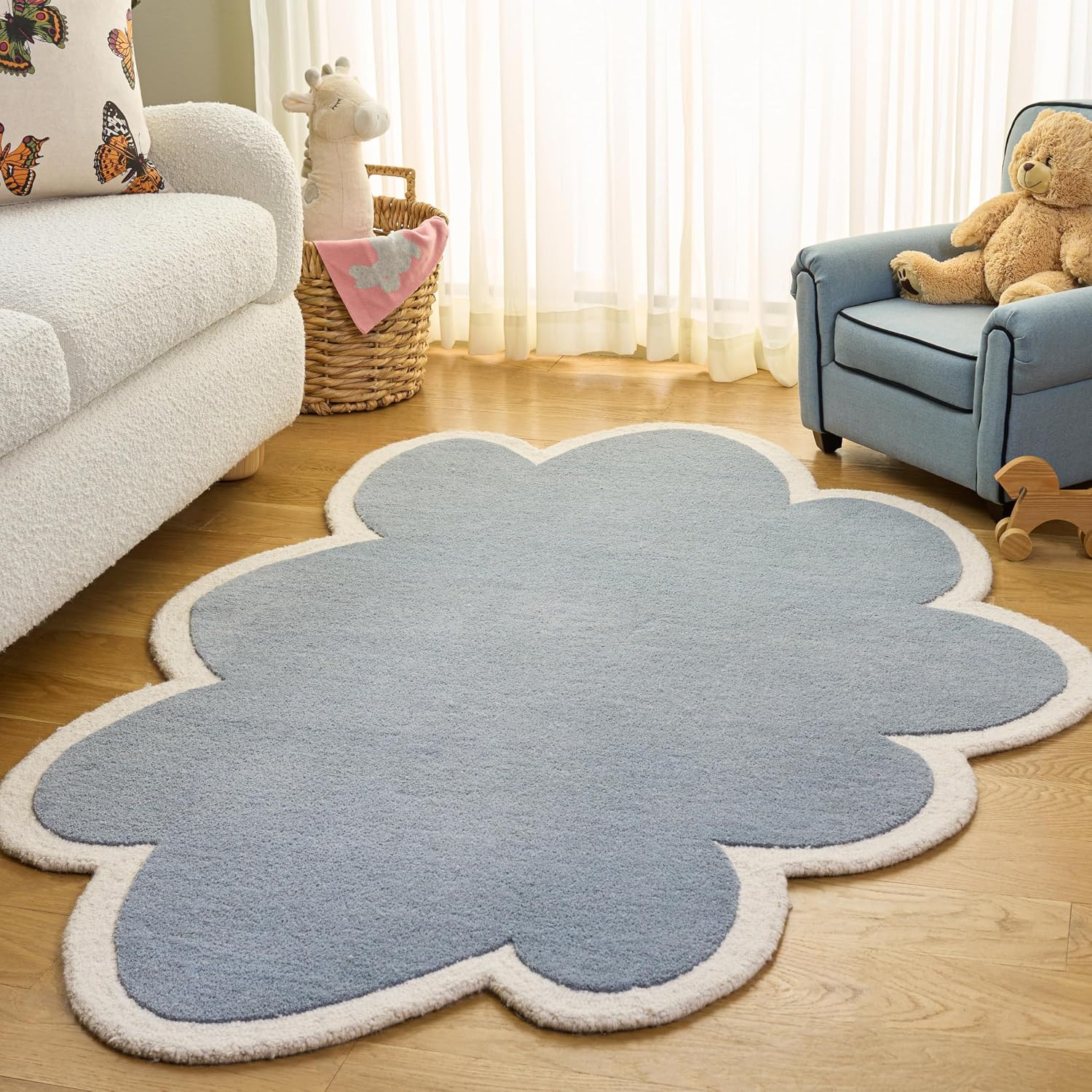 SAFAVIEH Kids Collection 3' x 5' Pink / Ivory SFK913P Handmade Cloud Wool Area Rug
