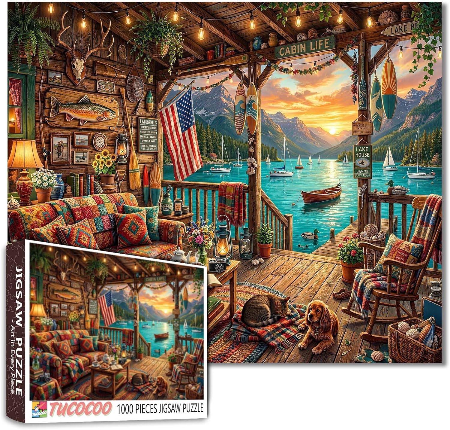 Seascape Jigsaw Puzzles 1000 Pieces for Adults,Families(Sea,Sunset,Wooden House,Wooden Boat,Seagull) Pieces Fit Together Perfectly 19.7''x27.6''inch Tropical Landscape Frameable Magic Puzzle Art Gift