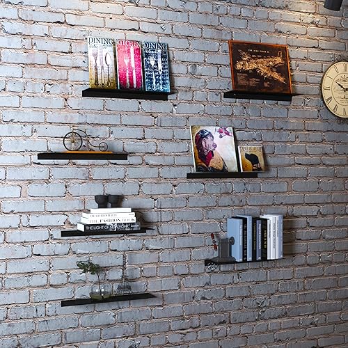 Miniatura 6 de Moderno estante flotante montado en la pared, resistente para sala de estar, dormitorio, baño, 19.7 pulgadas, negro, paquete de 2