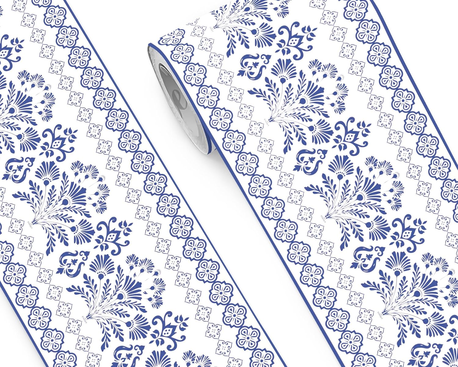 FLFK Wallpaper Border - Floral Peel and Stick Wall Borders Decal Trim Blue and Light Beige 10" x 240"