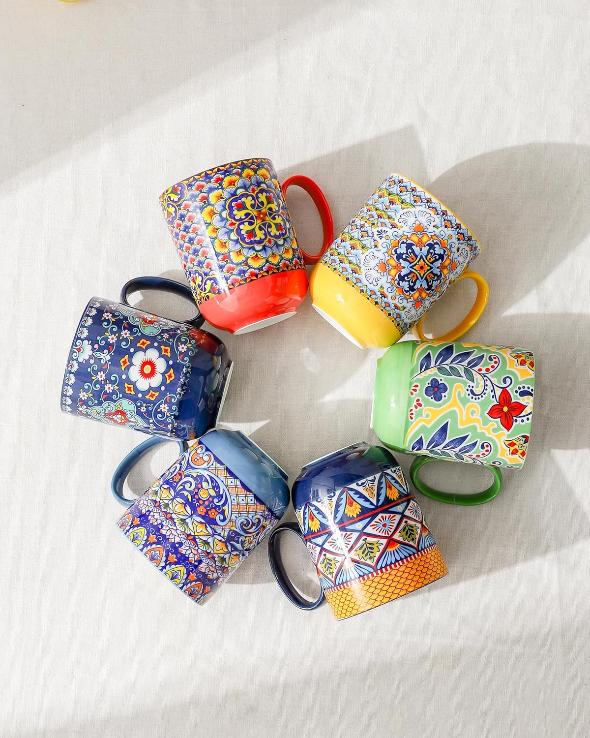 HENXFEN LEAD Boho Ceramic Coffee Mugs Set of 6 – 14 oz Porcelain Cups for Latte, Cappuccino, Tea & Cocoa – Microwave & Dishwasher Safe - Image 4