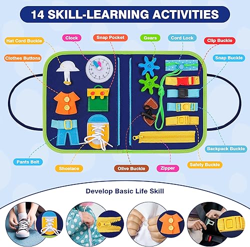 Miniatura 4 de CUKU Busy Board Montessori - Tabla de actividades para niños pequeños de 1, 2, 3, 4 años, juguetes Montessori, libro ocupado, habilidades motoras de