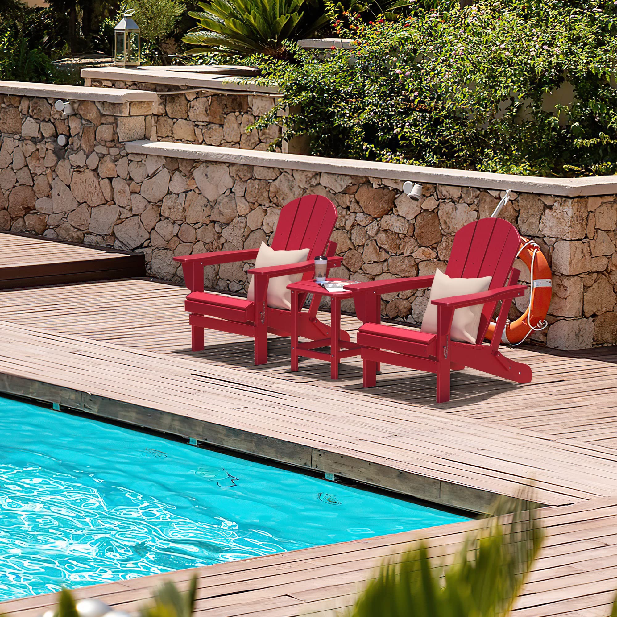 TORVA Adirondack Stuhl aus recyceltem Kunststoff, HDPE, zusammenklappbar, für den Außenbereich, Terrassenstühle, Rasenstuhl, wetterbeständig, Adirondack Stuhl, Rot