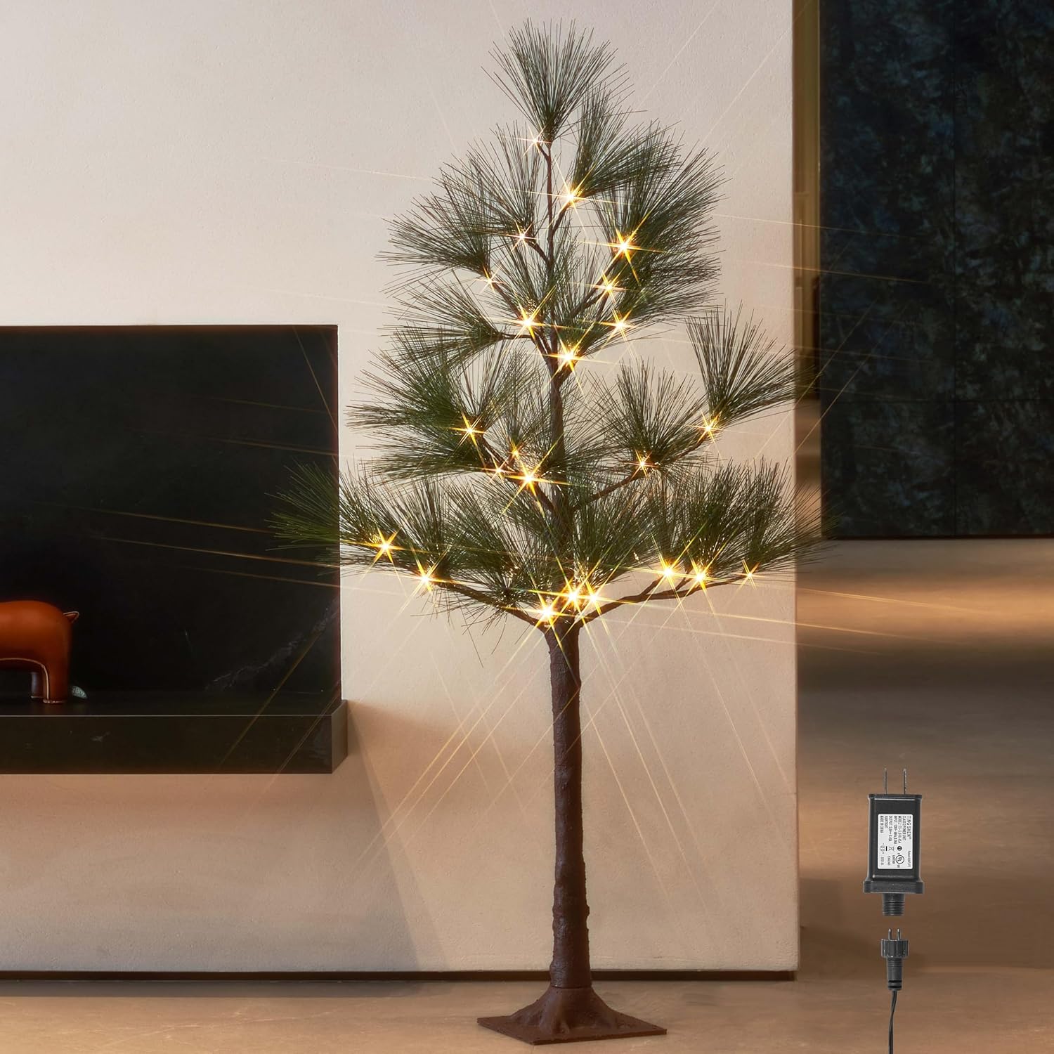 Hairui Lighted Christmas Pine Tree with Lights 4FT 36 Warm White LED Lights, Tree with Lights for Room Thanksgiving Christmas Holiday Decoration Indoor Outdoor 4FT Pine Tree