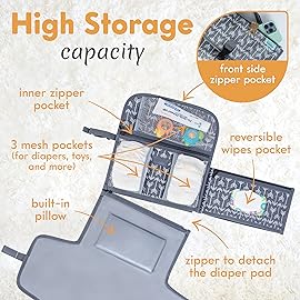 Kopi Baby Portable Diaper Changing Pad - Baby Diaper Changer Travel Bag with Wipes Pocket, Smart Design Portable Changing Mat, Infant Travel Station Kit, Gift for Newborn Girl & Boy - Premium
