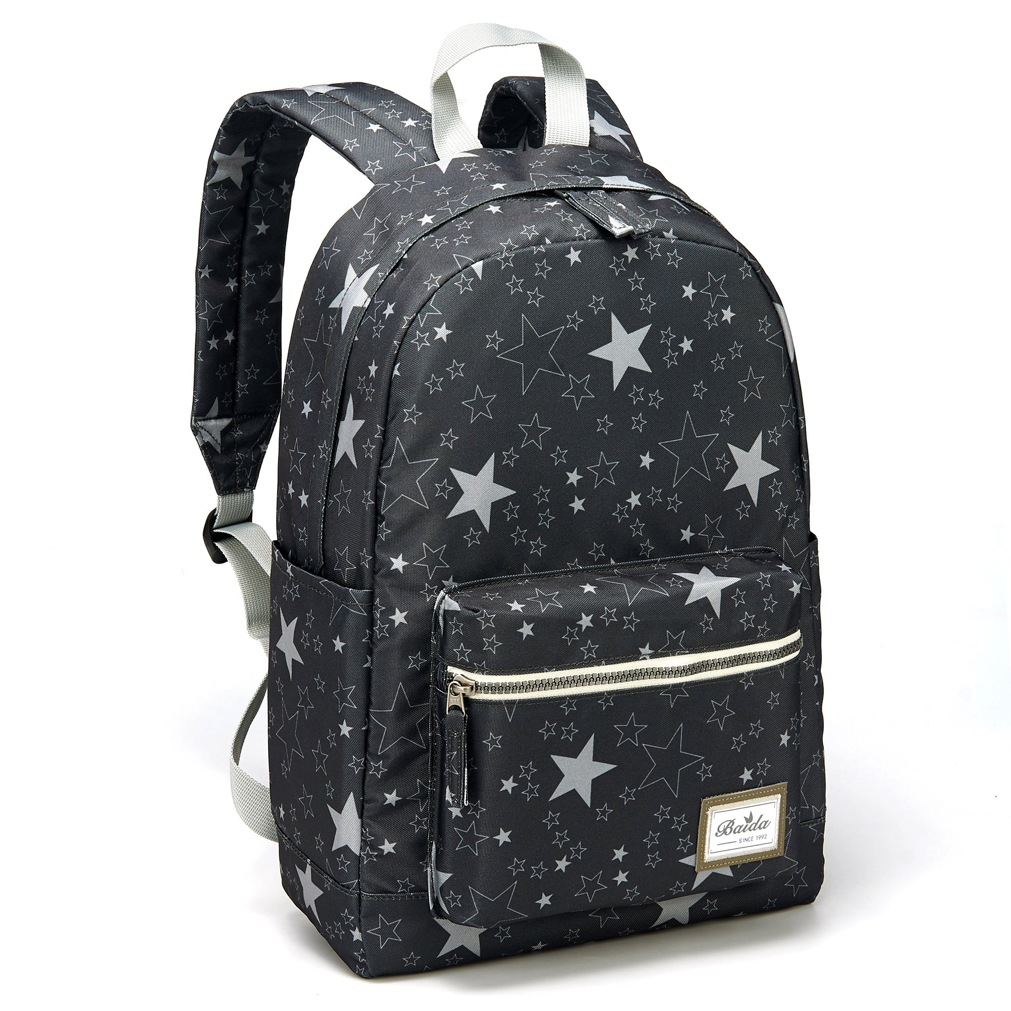 School Backpacks for Teen Girls Laptop Bag Casual Waterproof Stars Pattern Print Shoulder Bookbags (Grey Stars)