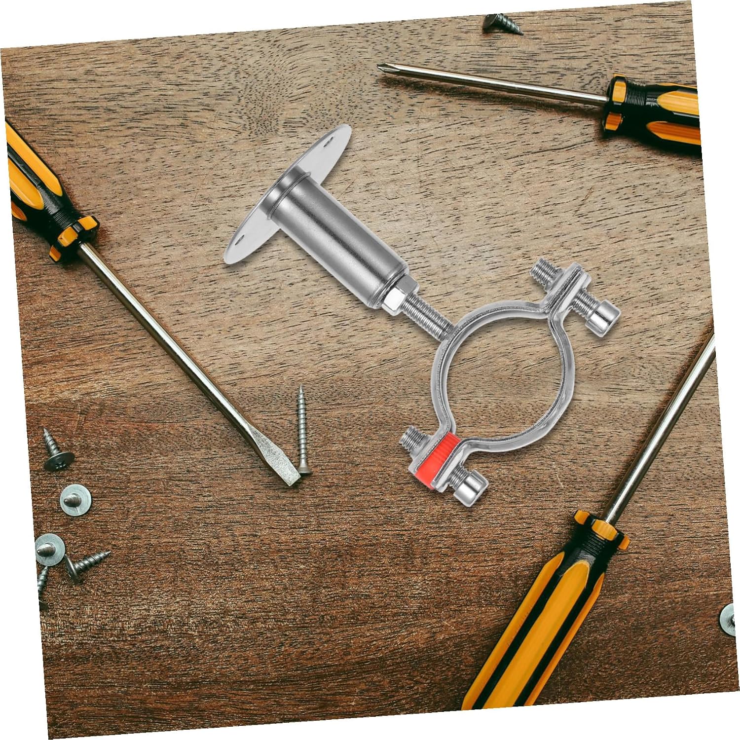 Cabilock 2pcs Stainless Steel Pipe Bracket Ceiling Clamp Drain Pipe Holder Pipe Support Pole Stainless Steel Heavy Duty Pipe Fasten Holder Pipe Stand Pipe Support Strap Pipe Clamp Silver