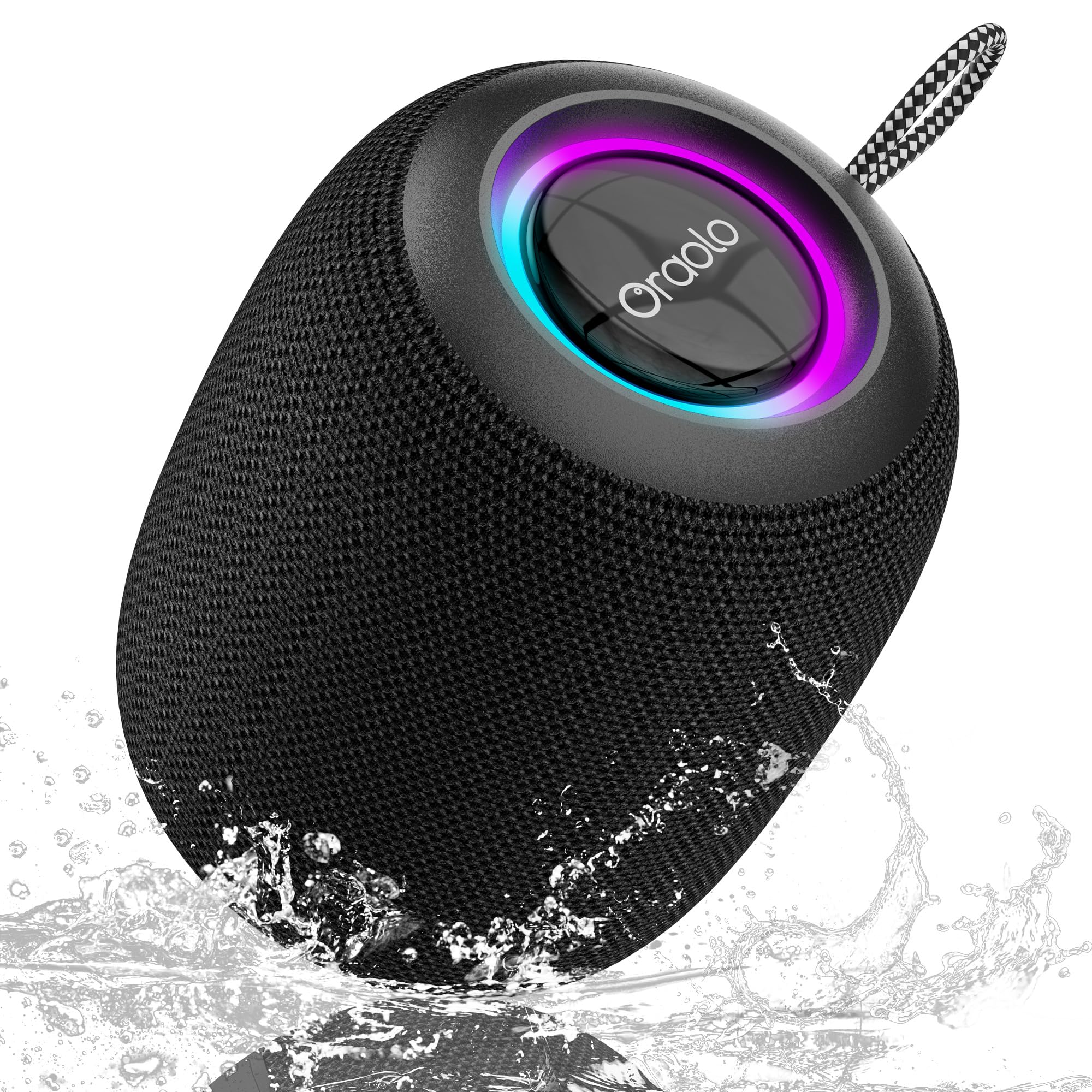 oraolo Mini Bluetooth Lautsprecher, IPX7 Wasserdicht Tragbarer Lautsprecher 15W, 15H Spielzeit, LED Licht, BT5.3, Unterstützung TWS, Kleine Wireless Lautsprecher für Outdoor/Camping/Party