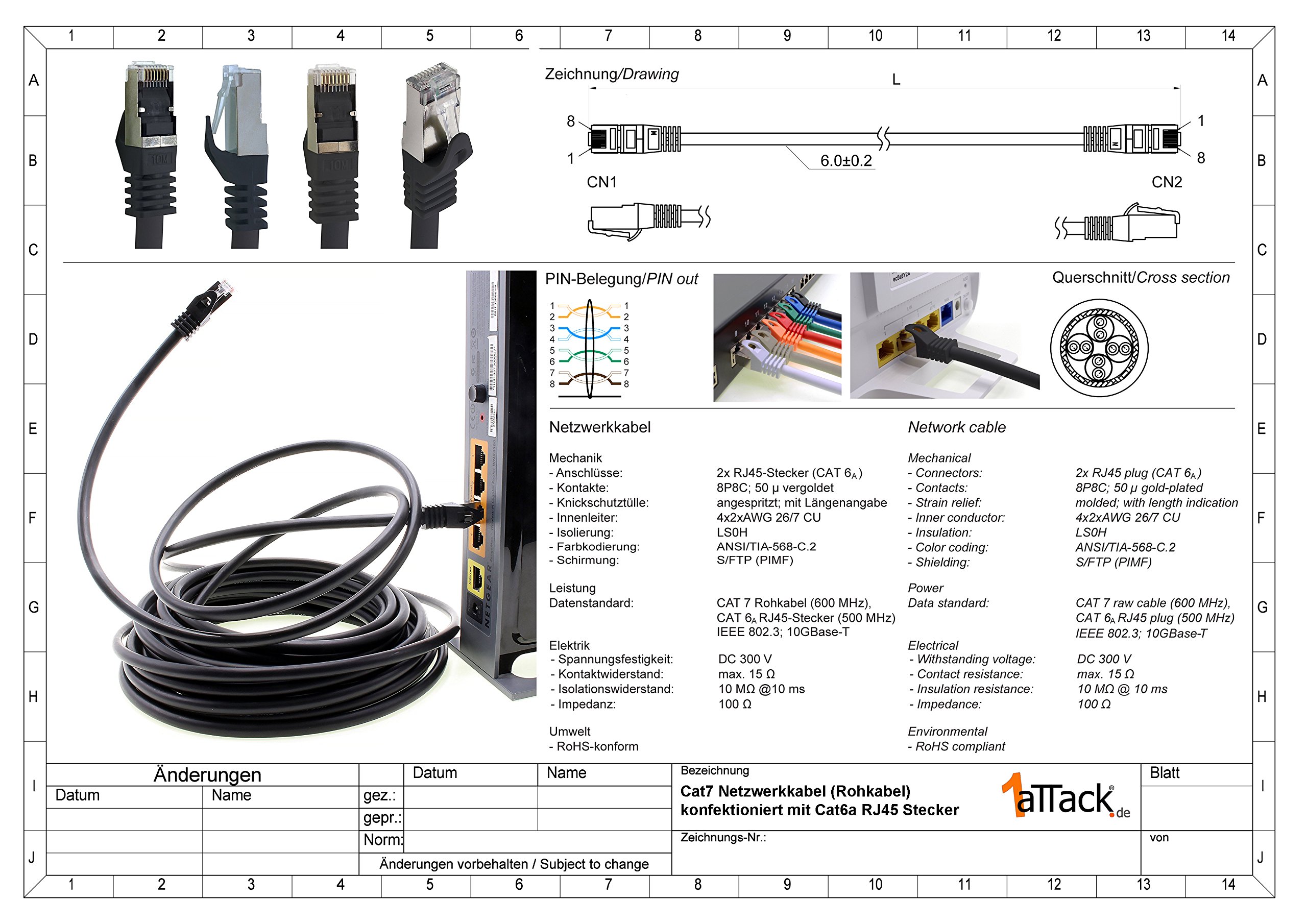 1aTTack.de 1,0m - weiss - 10 Stück CAT.7 Netzwerkkabel Patchkabel SFTP PIMF LSZH Gigabit Lan Kabel 10Gb s cat7 Rohkabel mitRJ45 Stecker Cat6a kompatibel zu CAT5 CAT6 cat7 cat8 - 2