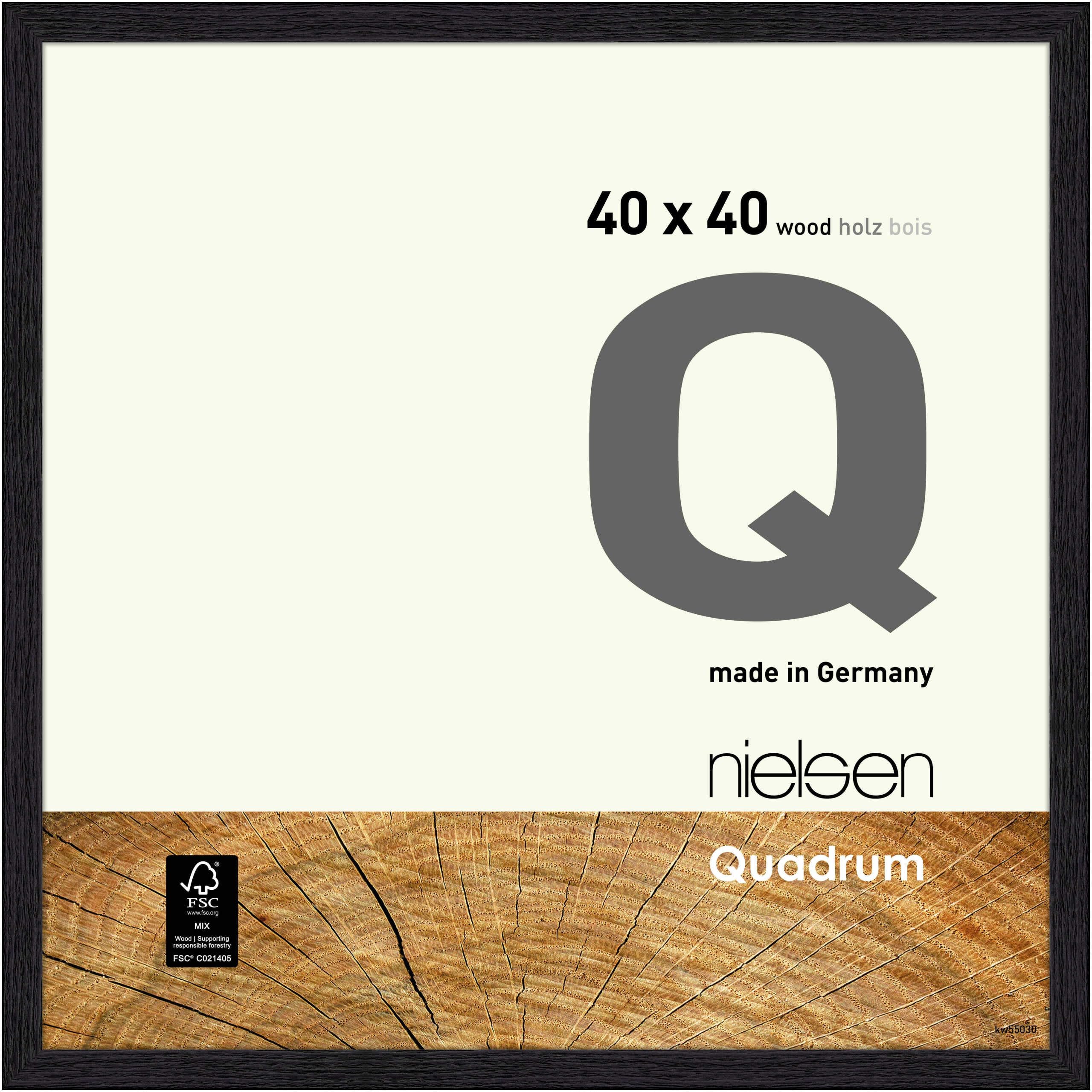 Nielsen Jet Black Quadrum Wooden Picture Frame - Black Veneer 40X40cm - With Float Glass And Easy Push-Turn Clips - For Photos And Art
