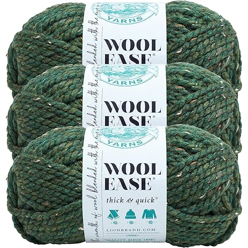 Lion Brand Yarn Wool-Ease Thick & Quick Yarn, Soft and Bulky Yarn for Knitting, Crocheting, and Crafting, 3 Pack, Kale