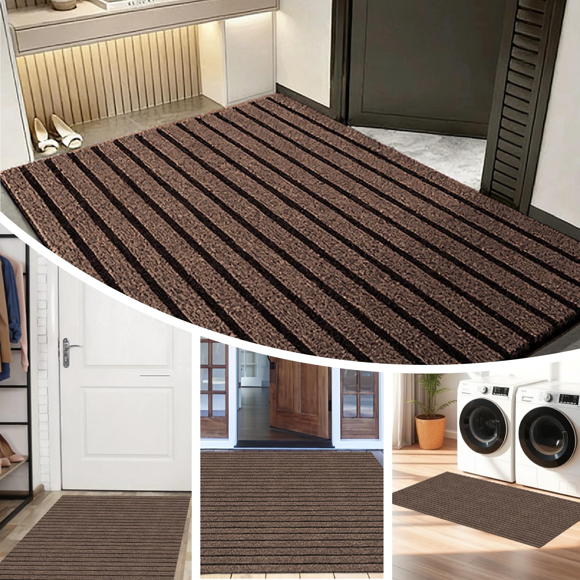Tapis Anti Salissures 70 x 170 cm pour Une Entrée Propre Paillasson D'Entree Interieur et Extérieur Facile à Nettoyer pour Entrée et Patio, Brun