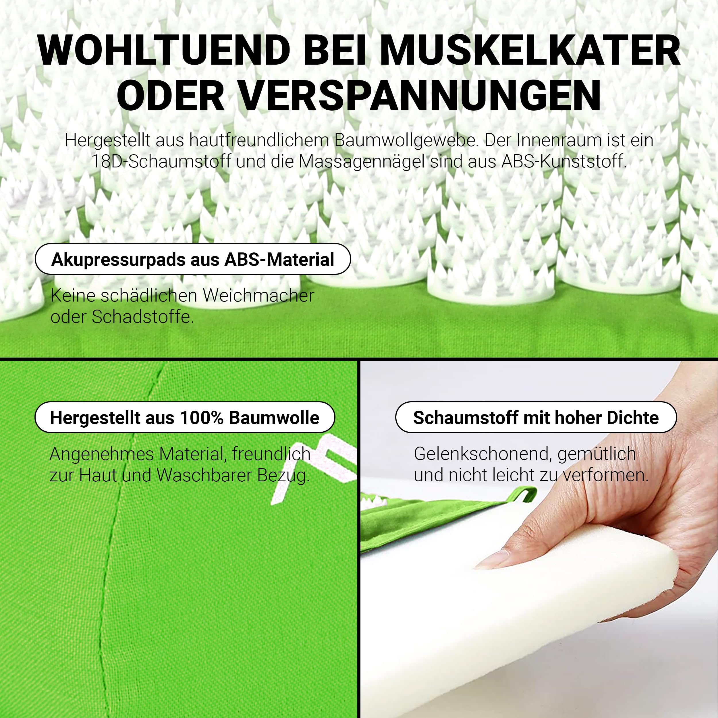 MSPORTS Akupressurmatte Premium Set mit Kissen, Tasche & App – Akupressur Set aus 100% Baumwolle – Nadelmatte zur Entspannung, gegen Verspannungen, Rücken- & Nackenschmerzen – Massagematte für Zuhause