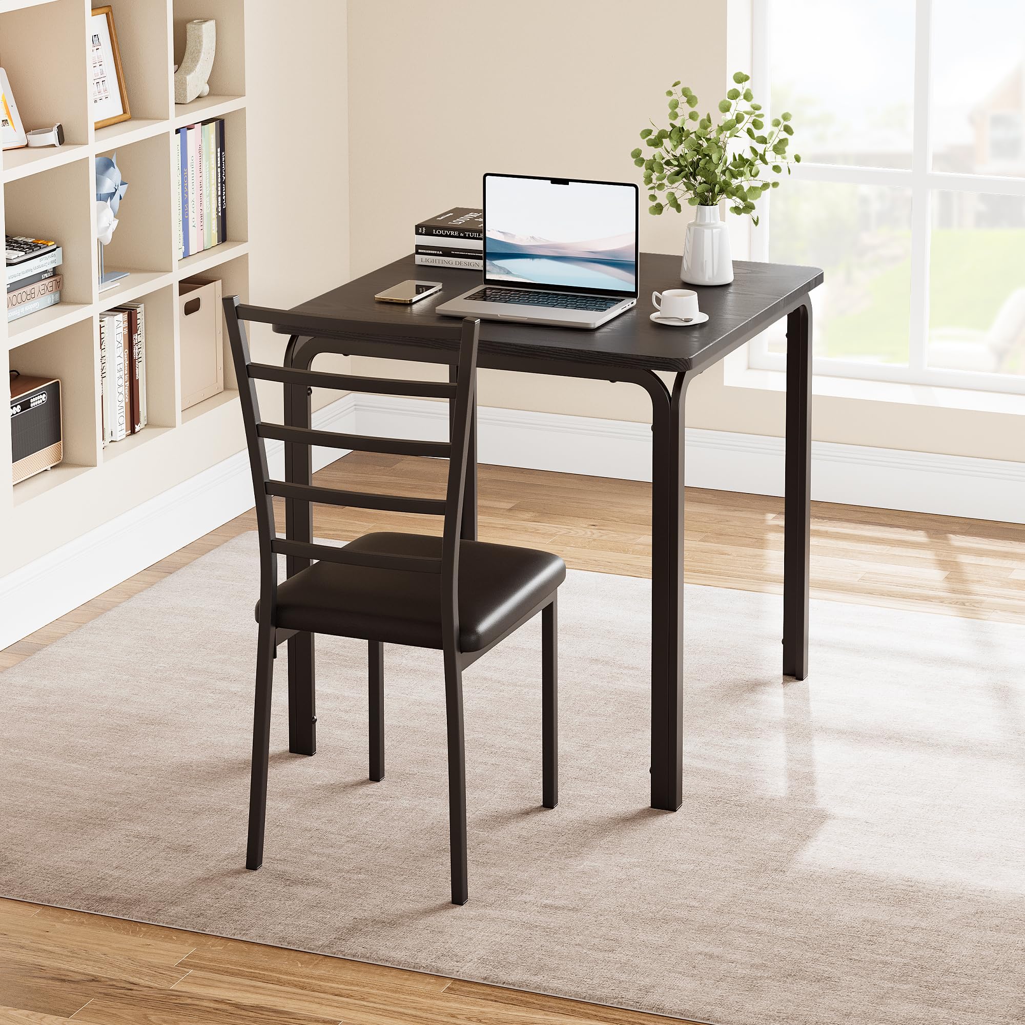 Garvee Mesa Comedor, Set de 1 Mesa y 2 Sillas con Mesa de MDF, Ideal para Hogar y Familia, Uso Interior en Cocina y Salón, Comidas en Familia, Negro