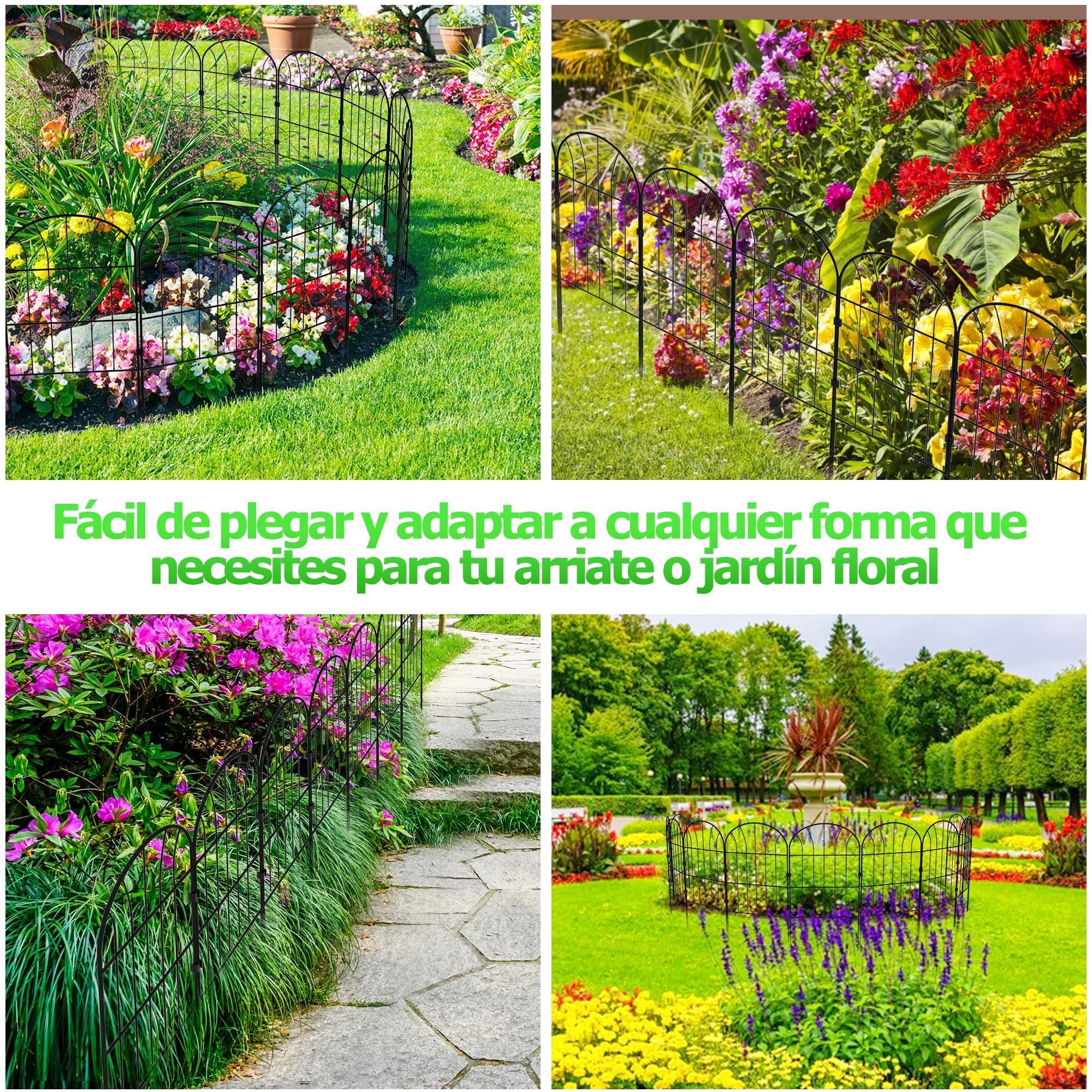 Vallas para Jardín Metalicas, Vallas 60 cm de alto x 33 cm de ancho (10 paneles, longitud total de 3,3 m) Valla Metalica Rigida Hierro, Jardín Metalicas Barrera de Animales