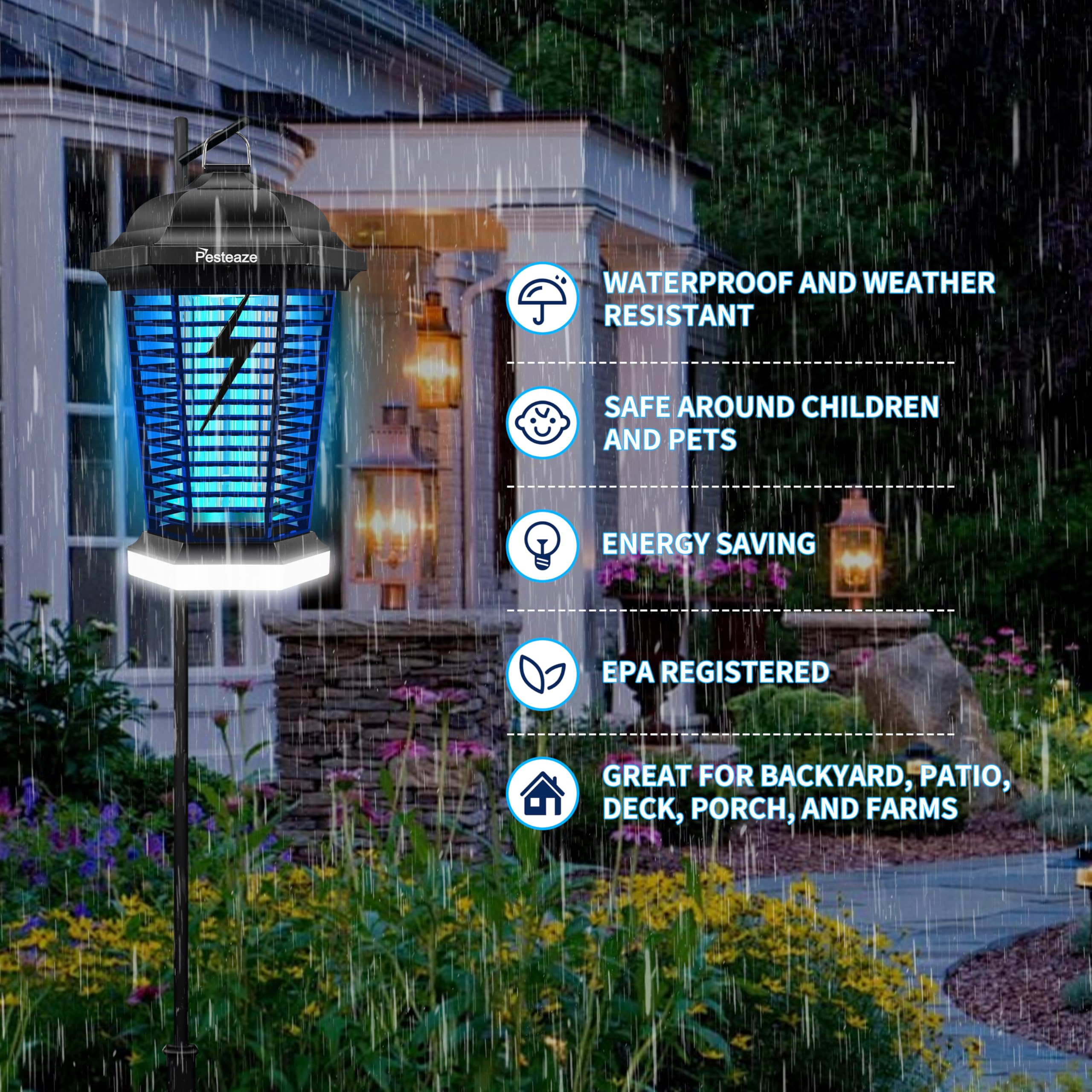 Bug Zapper Outdoor Zapper mit LED Licht, 5600 V - Elektrischer Fliegenzapper steckbar, 3-zackiger Stecker, Mückenspender, Fliegenfalle, Fliegenfalle, Fliegenfalle für Innen u
