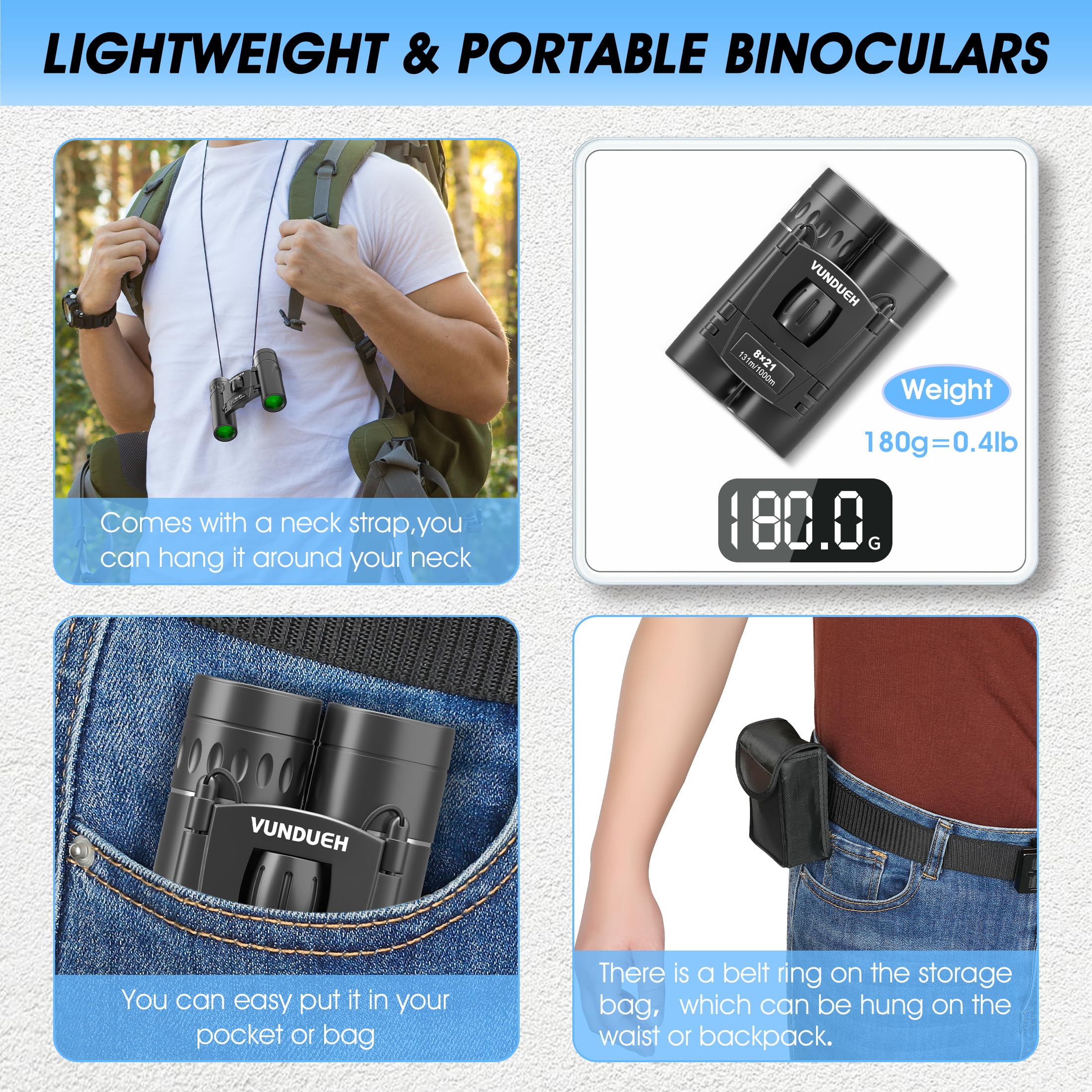 Binoculares compactos HD para adultos y niños, pequeños prismáticos de alta potencia con visión nocturna clara y con poca luz, mini bolsillo ligero e impermeable binoculares para caza, observación de 5