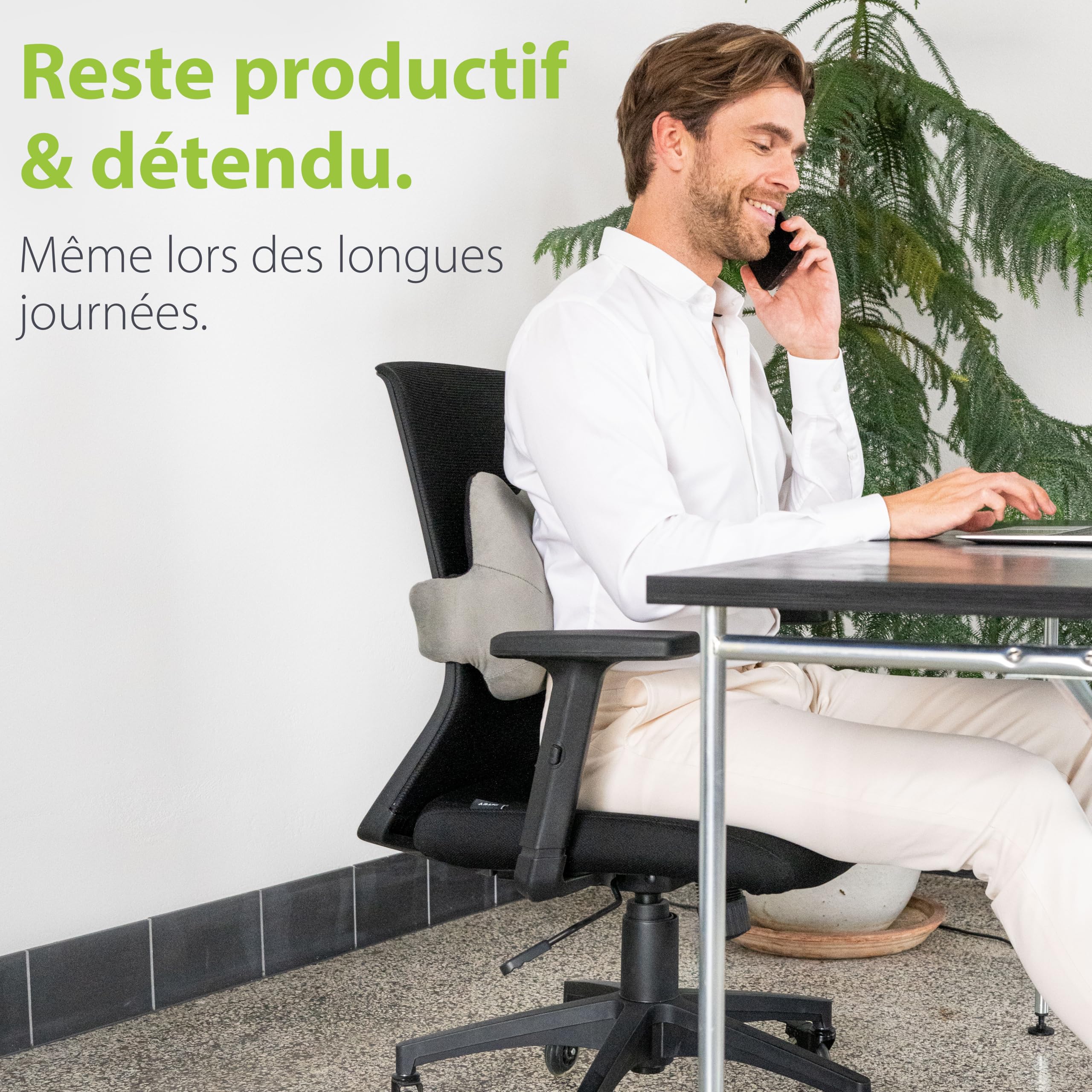 feela.® Coussin de Dossier Ergonomique pour Chaise de Bureau | Coussin Lombaire comme Coussin de Chaise pour la Maison, Le Bureau ou Le Dos dans Le Bureau (Argenté)