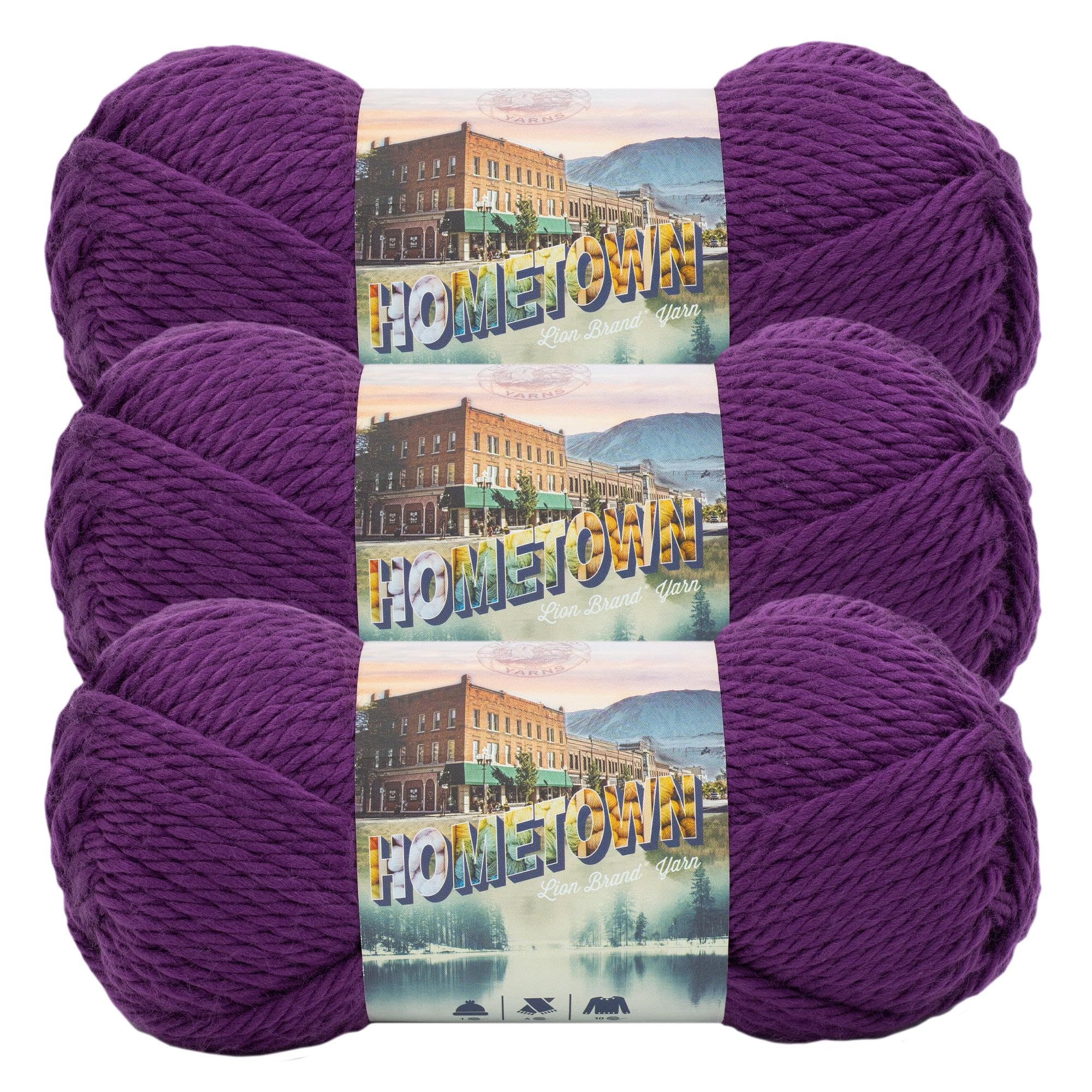 Lion Brand Yarn Hometown Yarn, Bulky Yarn, Yarn for Knitting and Crocheting, 3-Pack, Portland Wine