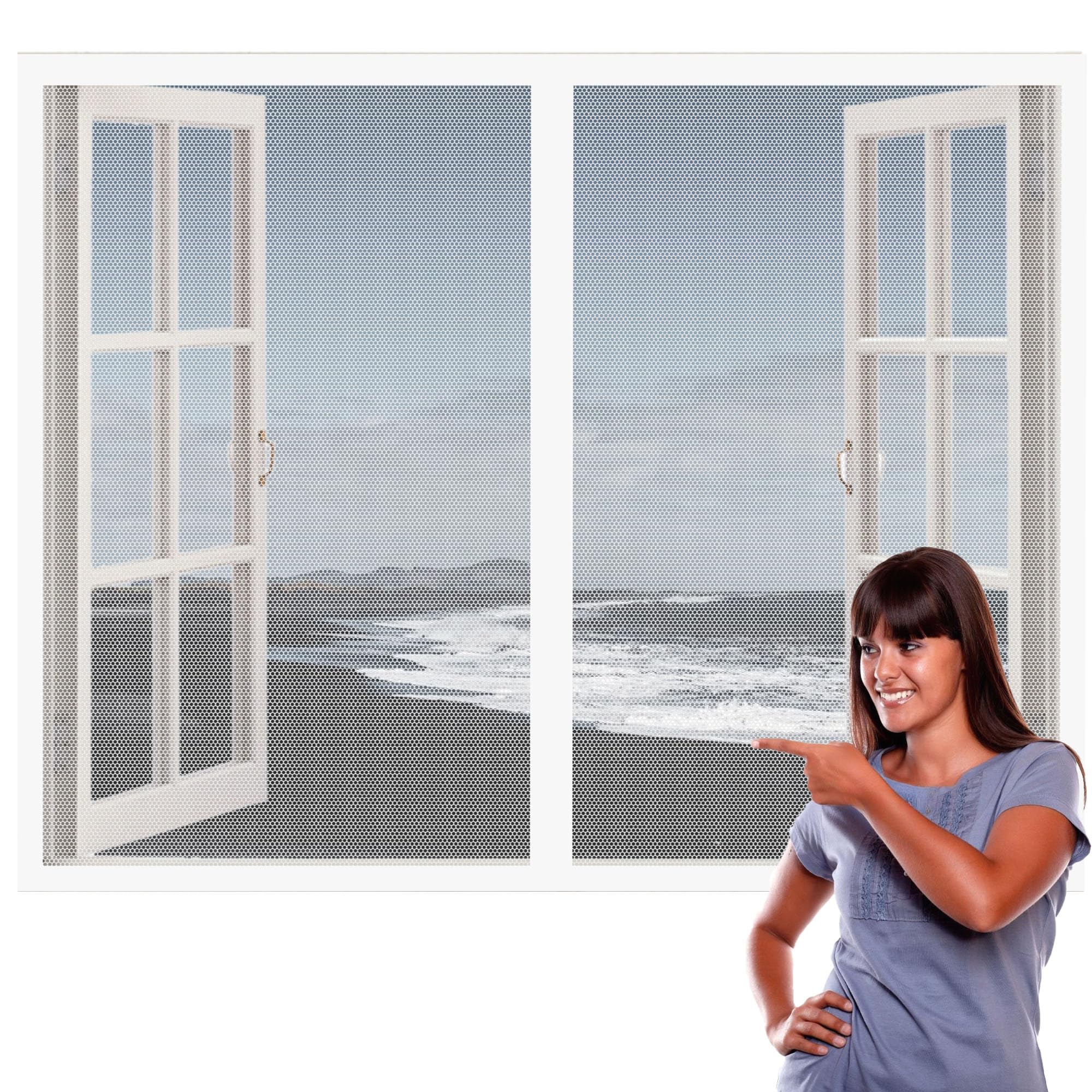 Magnetic Fly Screen Window Adjustable 56 x 122 cm Transparent Insect Screen Mosquito Bug Protection Without Drilling Keep Insects Out for All Doors and Windows, White