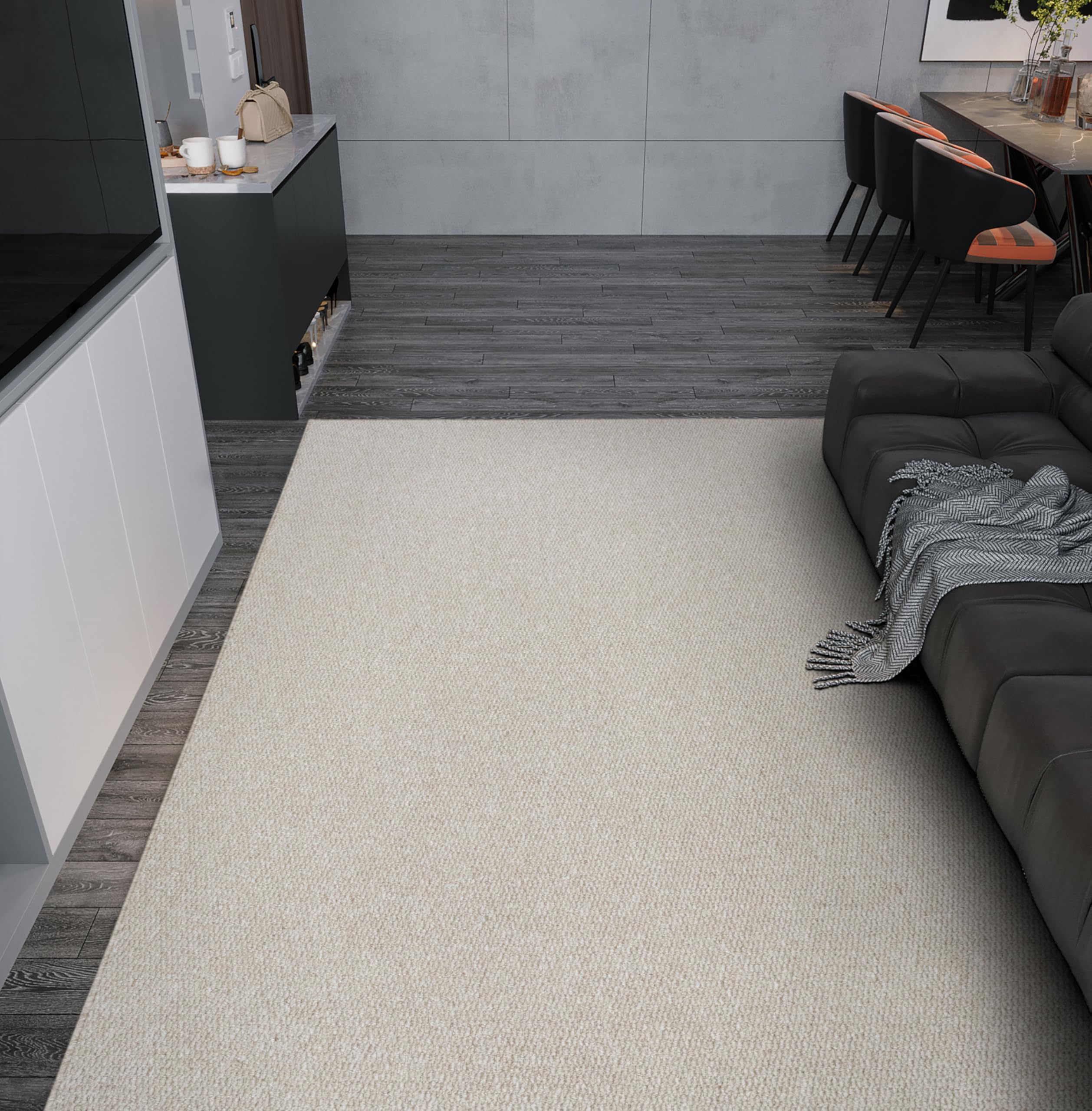 Brasil Wohnzimmerteppich 200x250 cm Beige Schlingenflor, Kurzflor, Filzrücken, Teppich für Wohn- und Esszimmer, geeignet für Fußbodenheizung