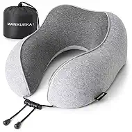 Travel Neck Pillow 100% Pure Memory Foam Travel Pillow for Sleeping on Airplane,Car,Train,Bus,Office and Home Use,Washable Soft Cotton Cover，Gifts-Light Grey