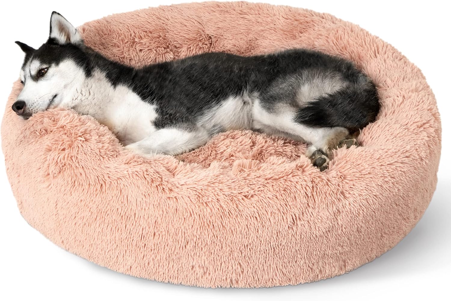 Bedsure Calming Dog Bed for Large Dogs - Donut Washable Large Pet Bed, 36 inches Anti-Slip Round Fluffy Plush Faux Fur Dog Bed, Fits up to 100 lbs Pets, Pink 36x36x10 Inch (Pack of 1) Pink