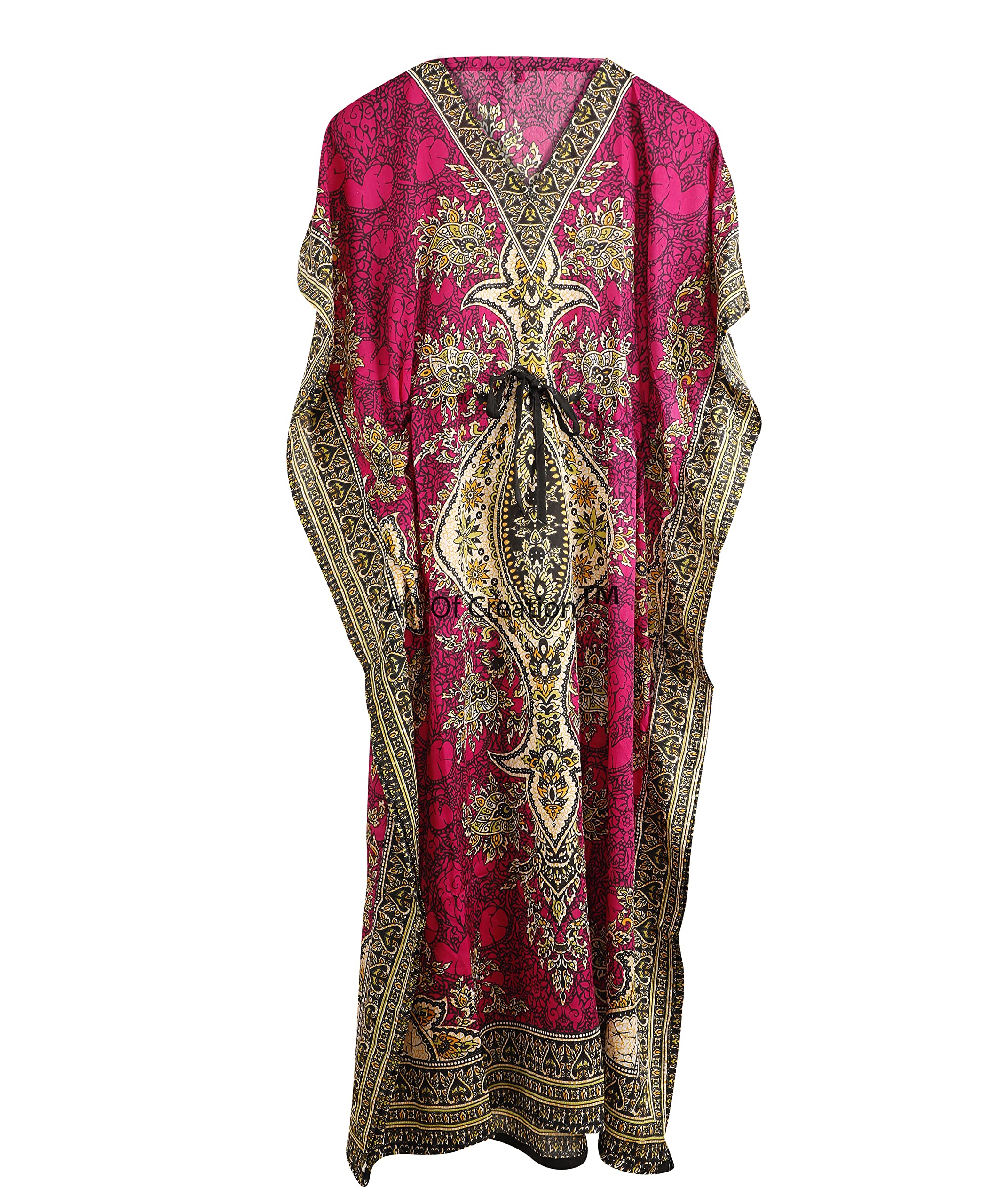 Art Of CreationKaftan Dress Kimono Maxi Style Casual Dress for Women V-Neck 3/4 Sleeve Top Printed Free Size