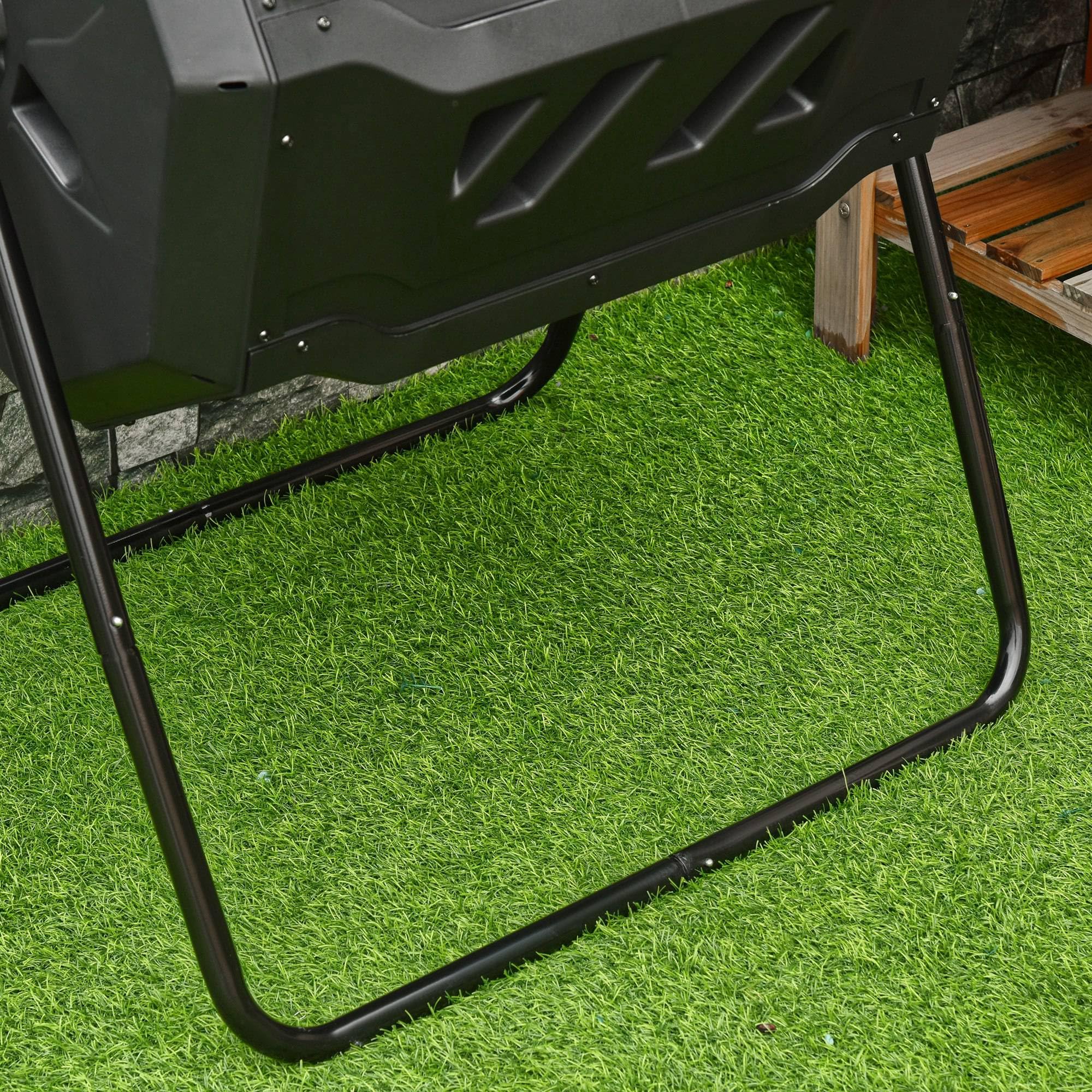 Outsunny Composteur de Jardin - bac à Compost pour déchets - Rotatif 360° - Double Chambre 160 L - Acier PP Noir