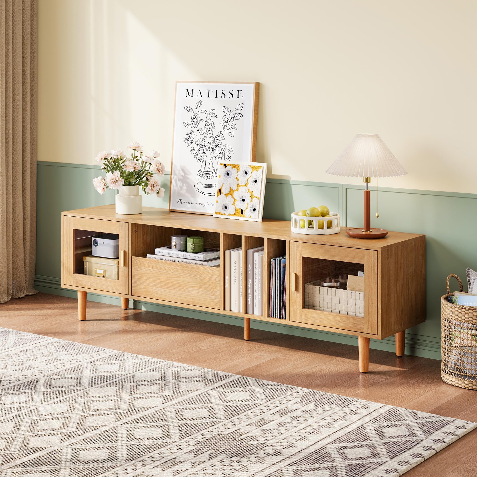 LINSY HOME TV Schrank, TV Lowboard mit 2 Türen und 1 Schubladen, Fernsehtisch mit Einlegeboden, Fernsehschrank für TVs bis 70 Zoll, 175 x 40 x 52 cm