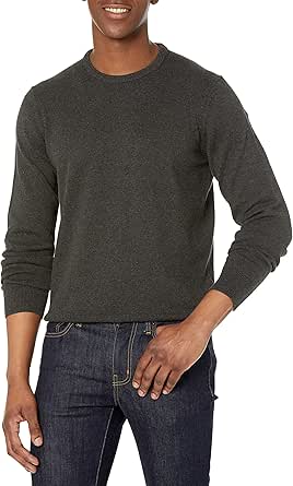 Amazon Essentials Herren Langärmliger Pullover Mit Rundhalsausschnitt, 100% Baumwolle, Erhältlich In Gro�x Und Schwer, Dunkelgrau Meliert, XXL