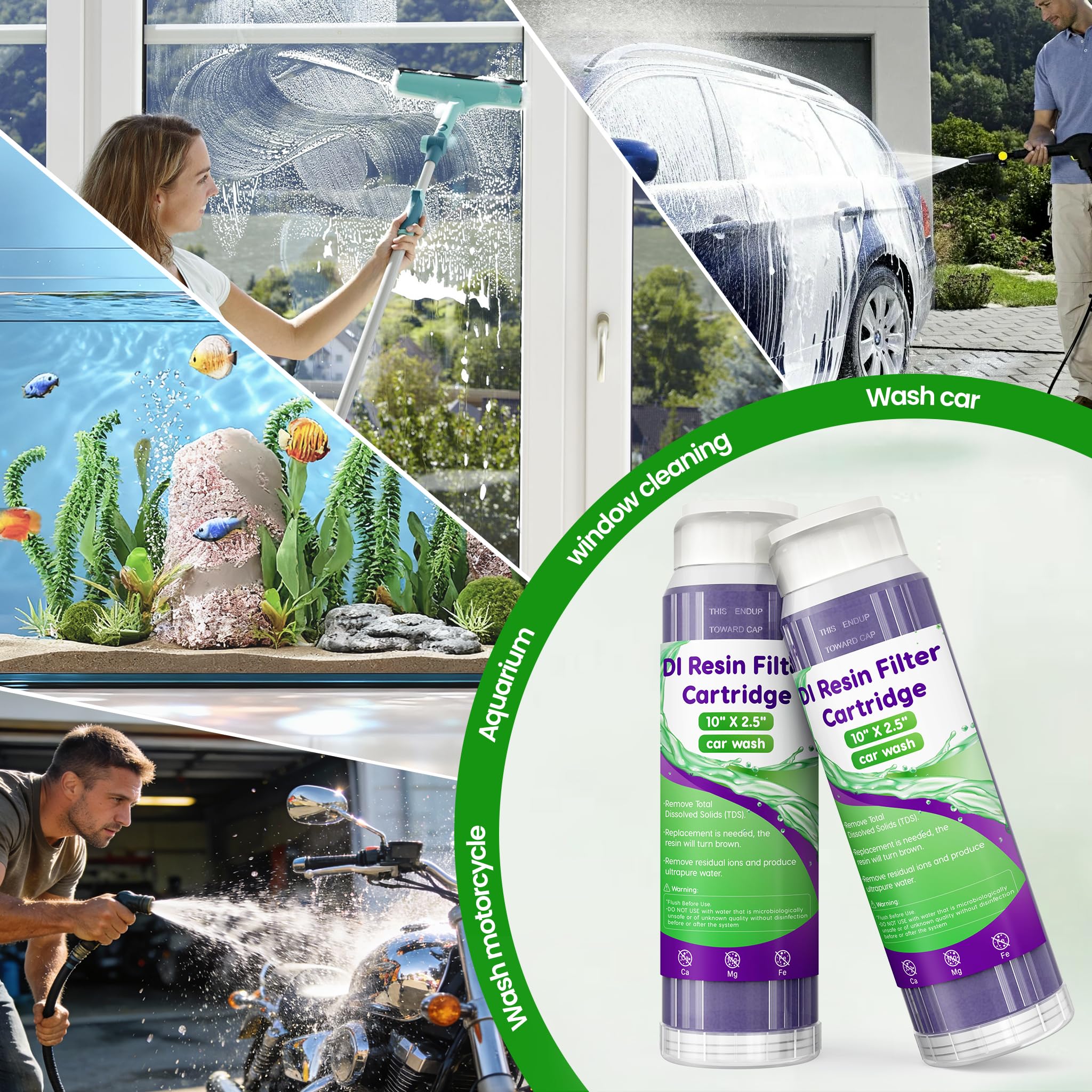 WLSINJL Mixed Bed DI Resin Filter Cartridge, 10''x 2.5'' DI Color Changing Replacement Cartridge, Deionized Resin for Spot-Free Car Wash System, Window Cleaning & Aquarium, 2-Pack — view 6