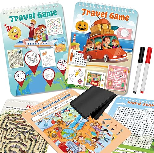 Elfew Paquete de 2 juegos de viaje reutilizables para niños de 3 a 8 años, 1-2 jugadores, juegos de viaje por carretera y juego de actividades en Elfew Paquete de 2 juegos de viaje reutilizables para niños de 3 a 8 años, 1-2 jugadores, juegos de viaje por carretera y juego de actividades en