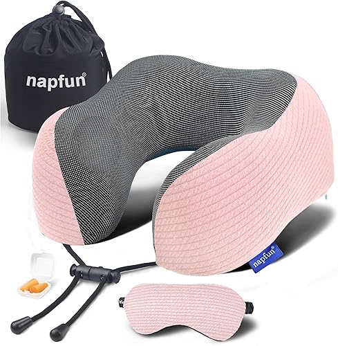 napfun Almohada cervical para viajar, almohada cervical de viaje mejorada para avión, almohada de viaje de espuma viscoelástica 100% pura para