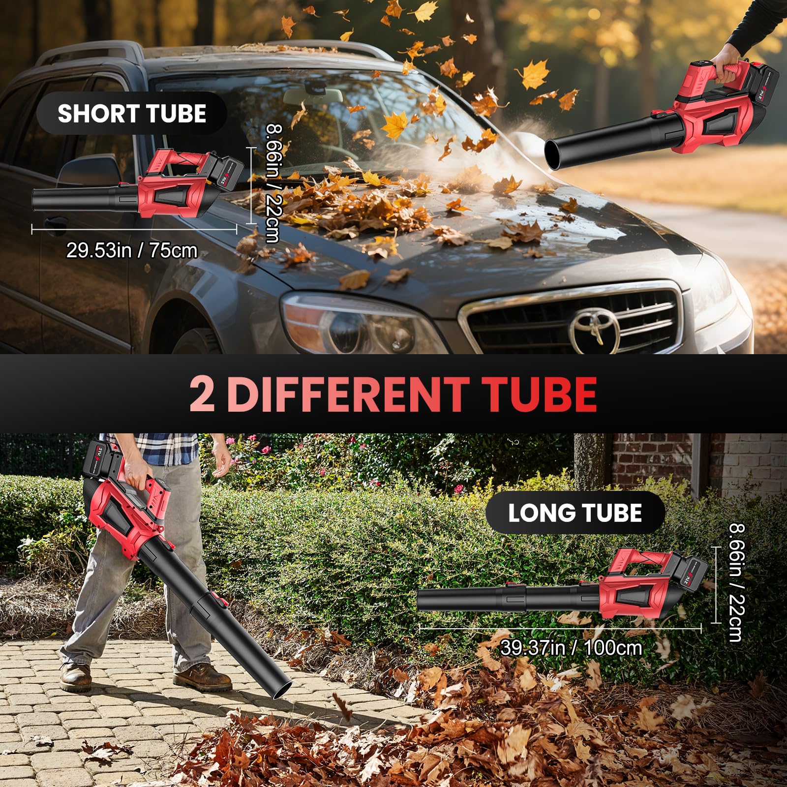 Soffiatore a Batteria, 21V Soffiatore Foglie con 2 X 4,5 Ah Batterie | 5 Velocità & Turbo Modalità, 360km/h, Motore Brushless, Tubo Staccabile, Tracolla, per Giardino, Auto, Neve, Cortile