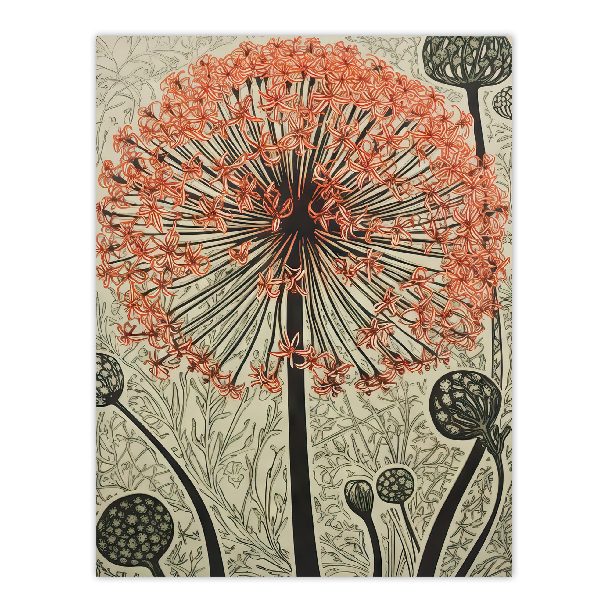 Allium Flower Bloom And Buds Print - Pink Grey Painting - Spring Wildflower Floret Petals Decorative Pattern Nature Colourful Bright Floral Modern Art - W24 inch x H32 inch
