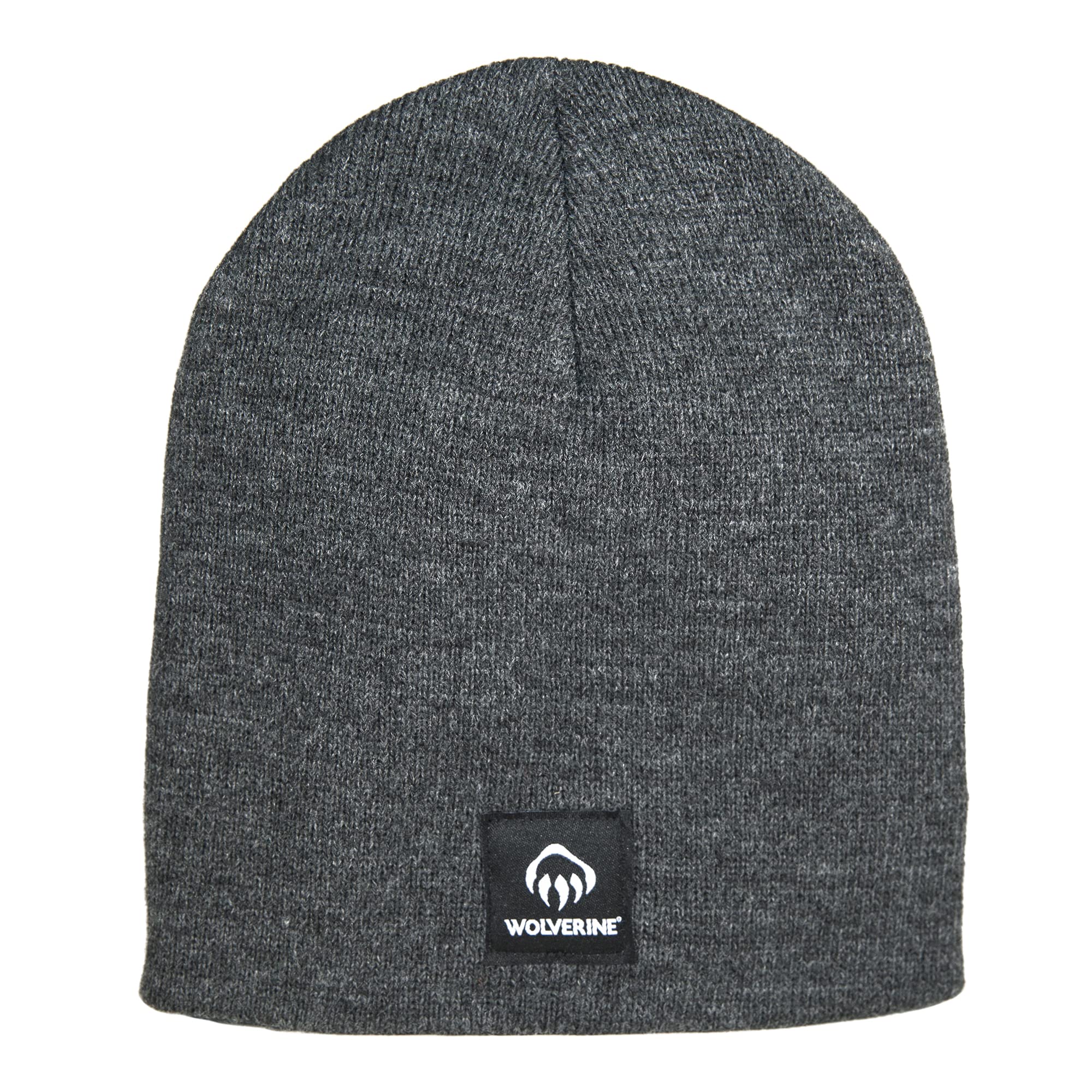 WOLVERINE Unisex's Men's Acrylic Knit Woven Logo Beanie Cap, Charcoal Grey, Small/X-Large