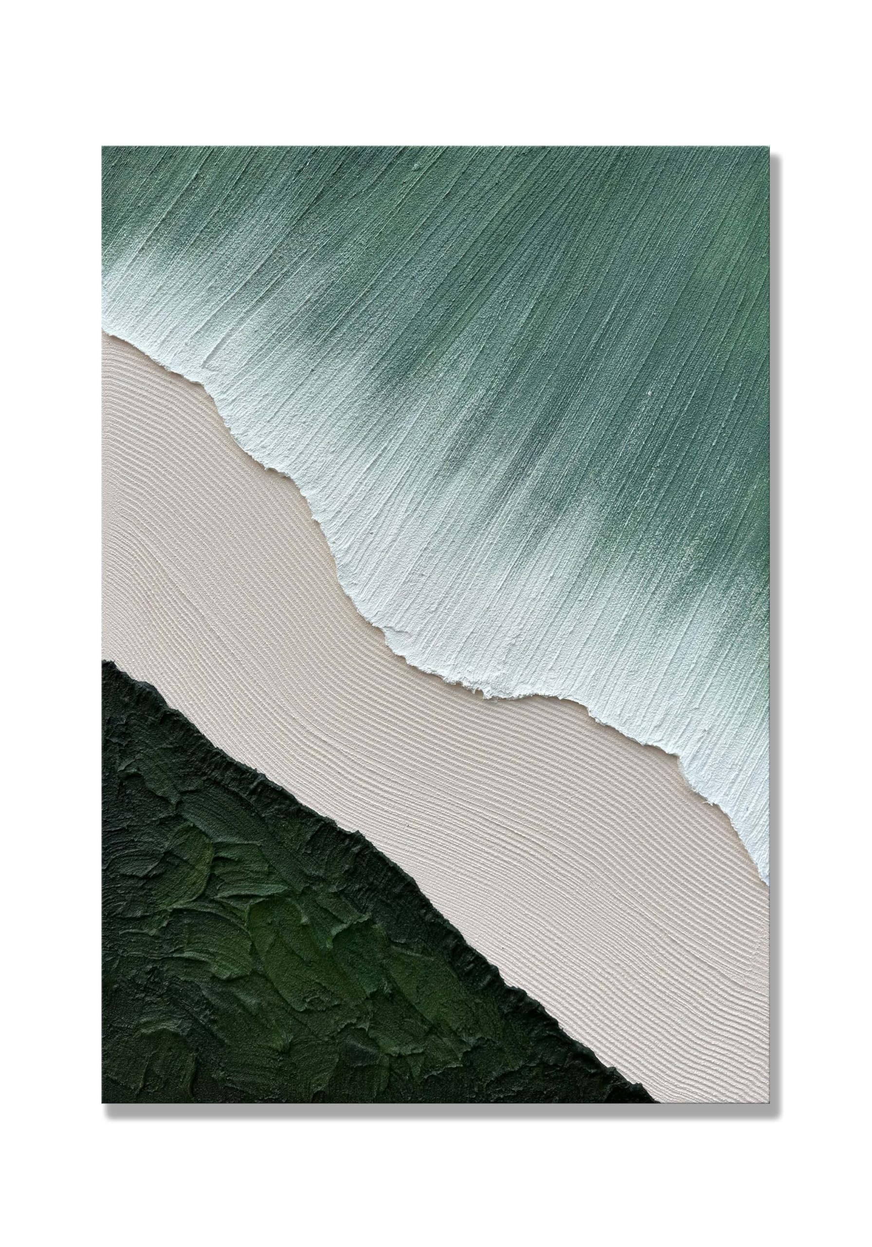 Hand Painted 3D Beach Wave Landscape Wall Paintings, Green and White Thick Textured Living Room Wall Art, Modern Minimalist Abstract Canvas Wall Art, Ocean Pictures Wall Decor Living Room 28"x40".