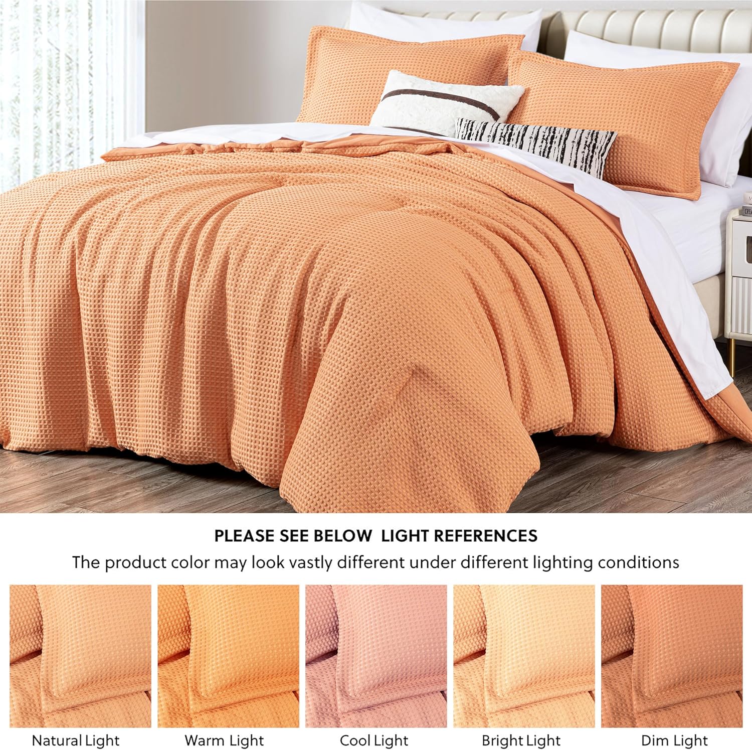 Chezmoi Collection Wilmer 3-Piece Full Comforter Set, Toffee Brown, Soft and Cozy Lightweight Waffle Weave Comforter Bedding for All Season