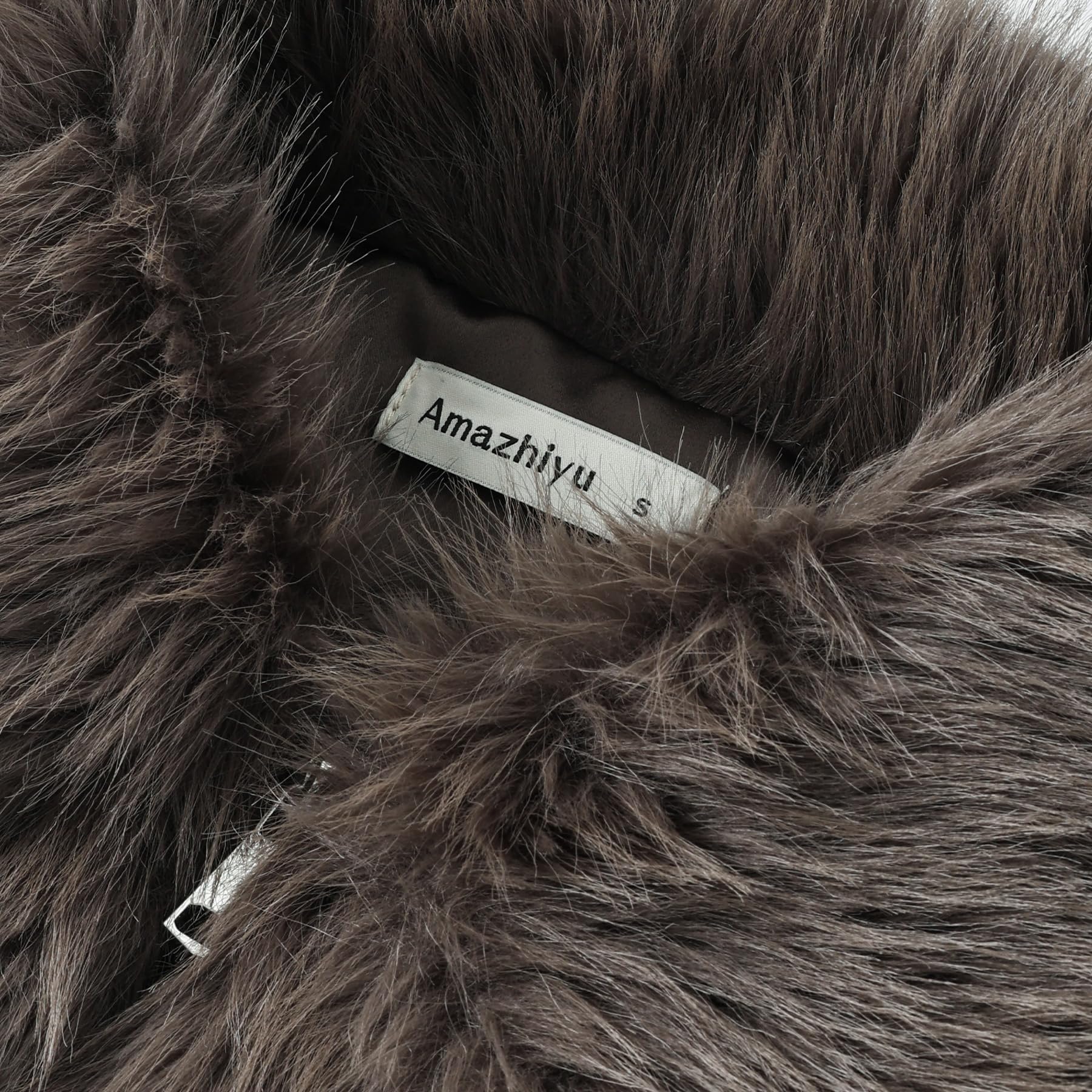 Amazhiyu Cappotto invernale da donna in pelliccia sintetica, a maniche lunghe, girocollo, con cerniera, caldo cappotto invernale