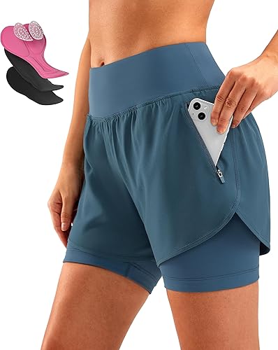 Bikewa - Pantalones cortos de bicicleta de montaña para mujer, con acolchado 4D, para ciclismo, con bolsillos con cremallera