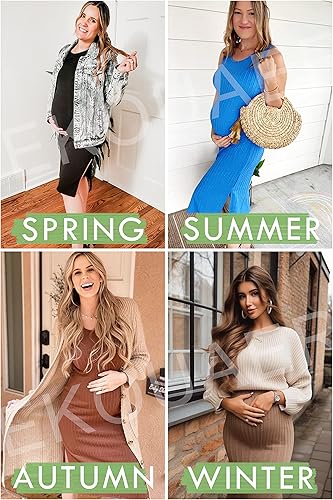 Miniatura 6 de Ekouaer Vestido de maternidad para mujer, de punto acanalado, sin mangas, con abertura lateral, vestido ajustado para embarazo, tallas S-XXL