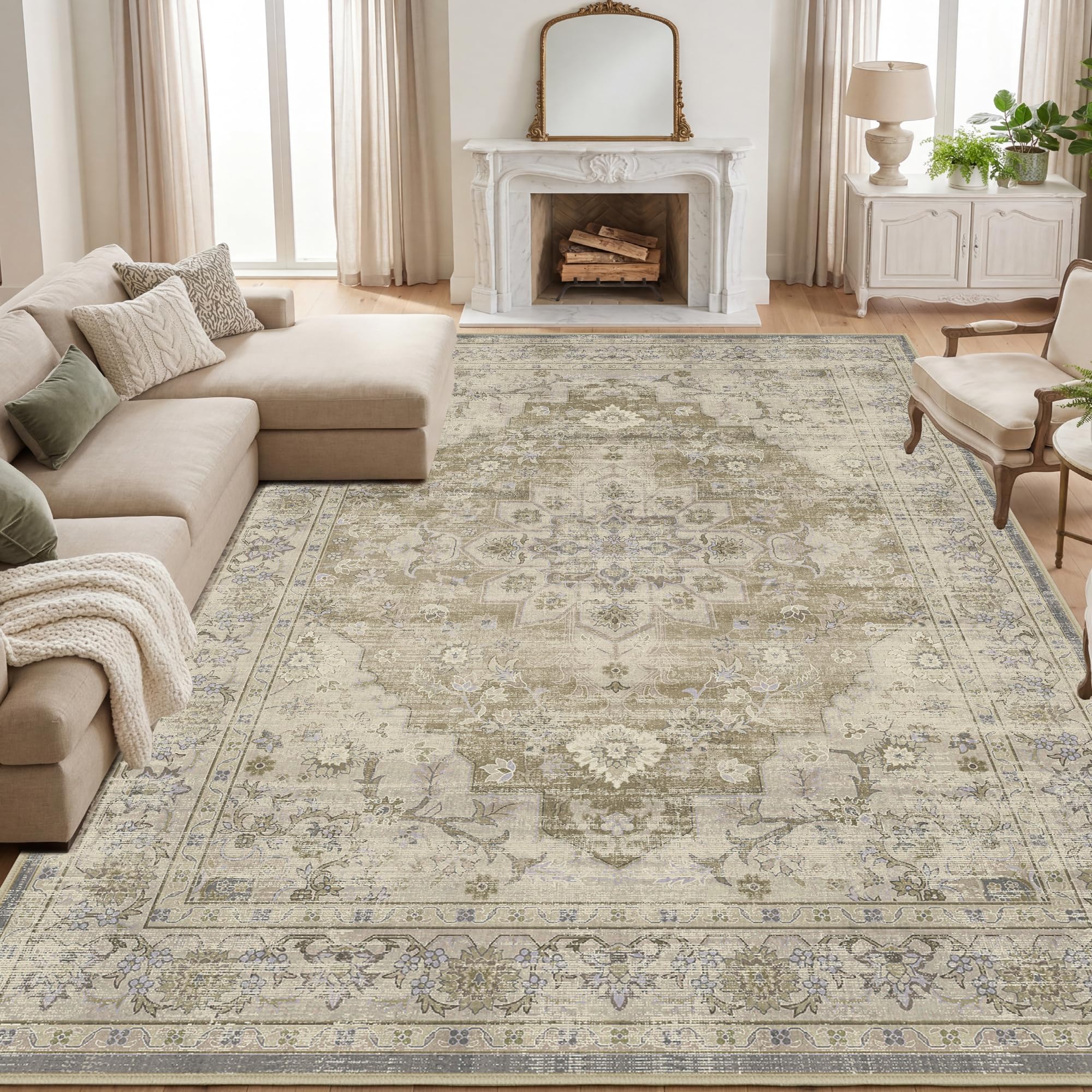 Autsel Rugs for Living Room Bedroom 240x340cm, Extra Large Machine Washable Area Rugs Non-slip, Vintage Boho Rugs, Soft Short Pile Carpet, Beige Runner Rugs for Hallway, Carpet for Kitchen, Office โ image 1