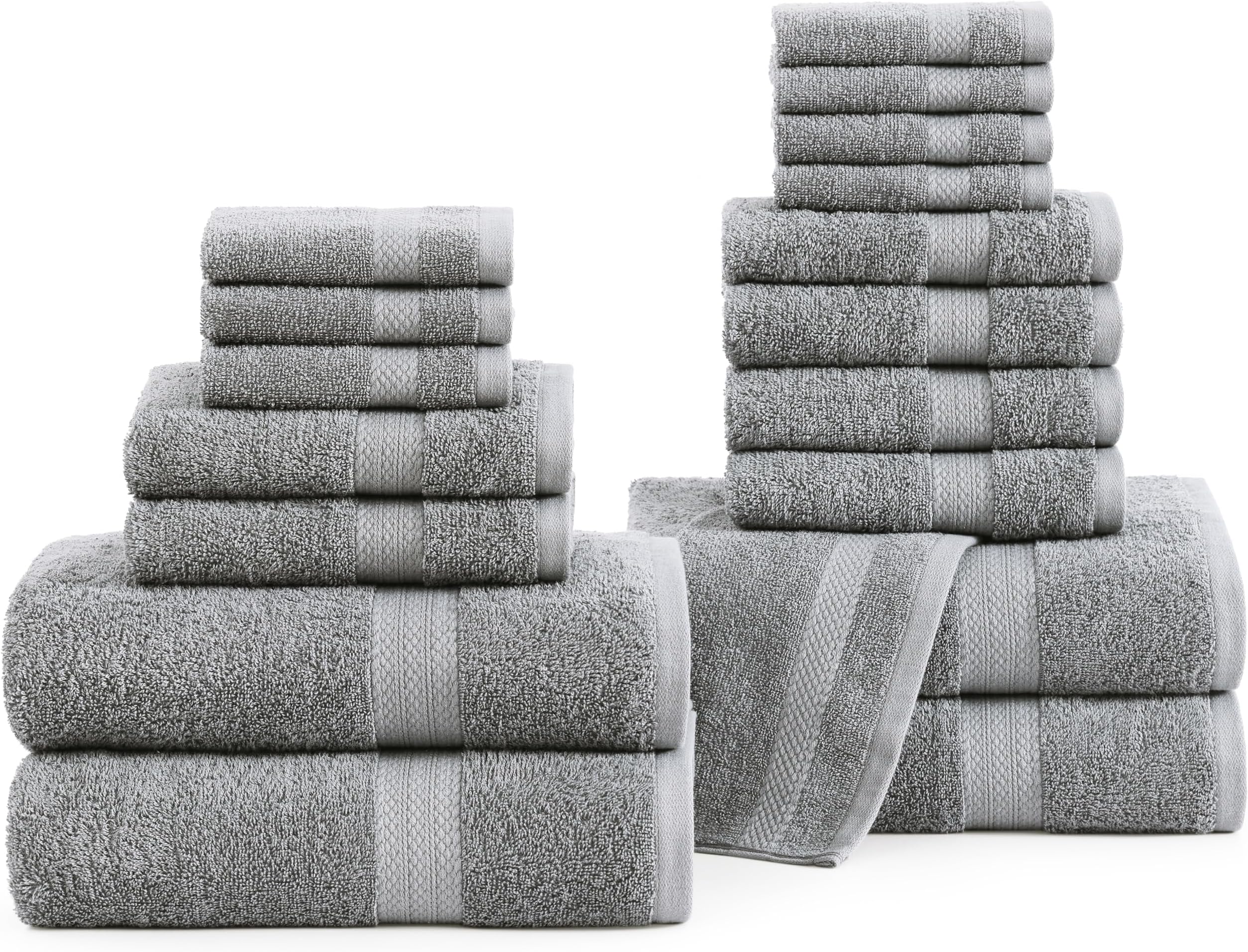 LANE LINEN 100% Cotton Towel Set for Bathroom - 18 Piece - Super Soft, Quick Dry & Highly Absorbent - 4 Bath, 8 Wash Cloth, 6 Hand Towels - Turkish Quality, Durable & Easy Care - Space Grey