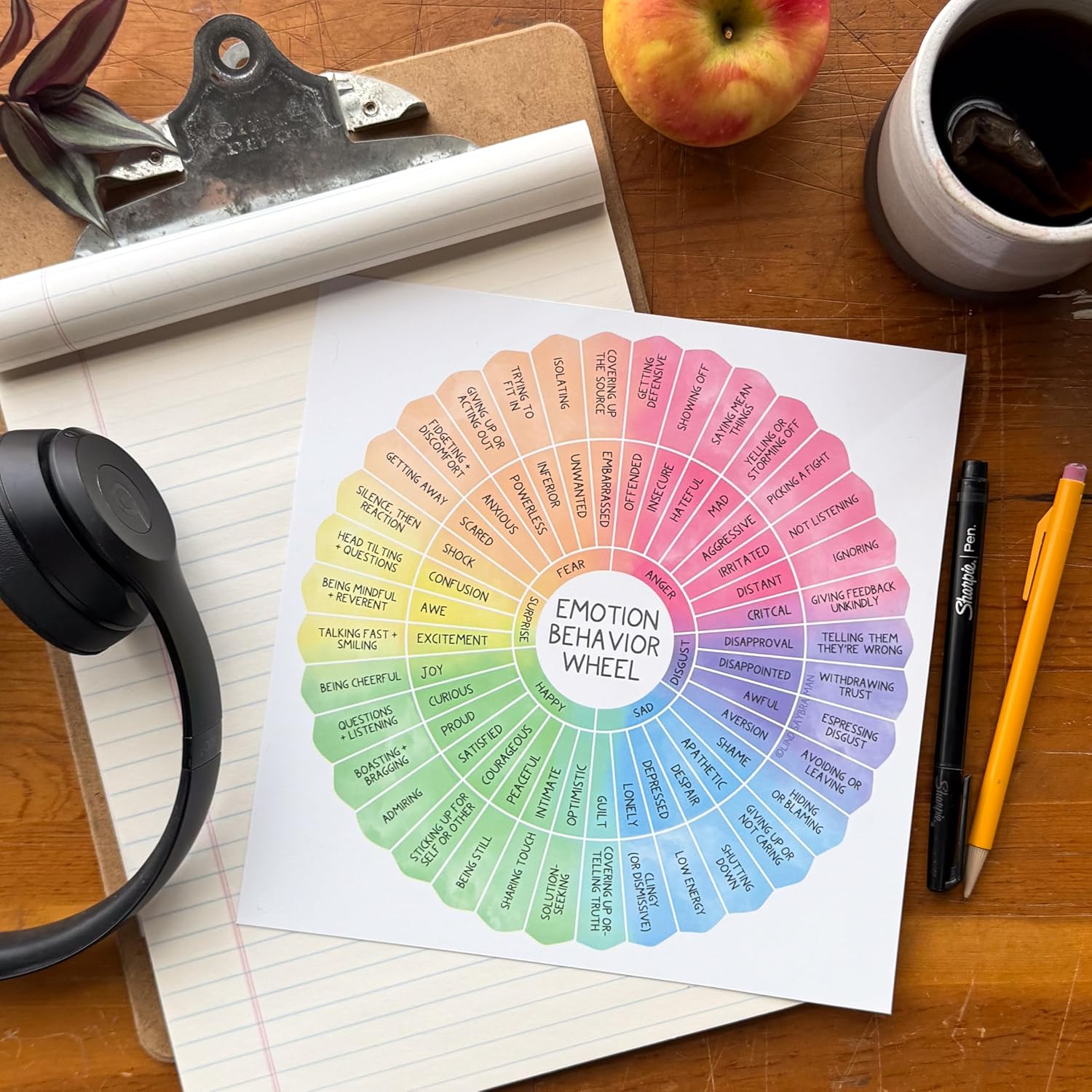 Emotion Behavior Wheel – Laminated Reusable Handout for Kids, Parents, Therapists, & School Counselors – Visual Teaching Aid for Therapy