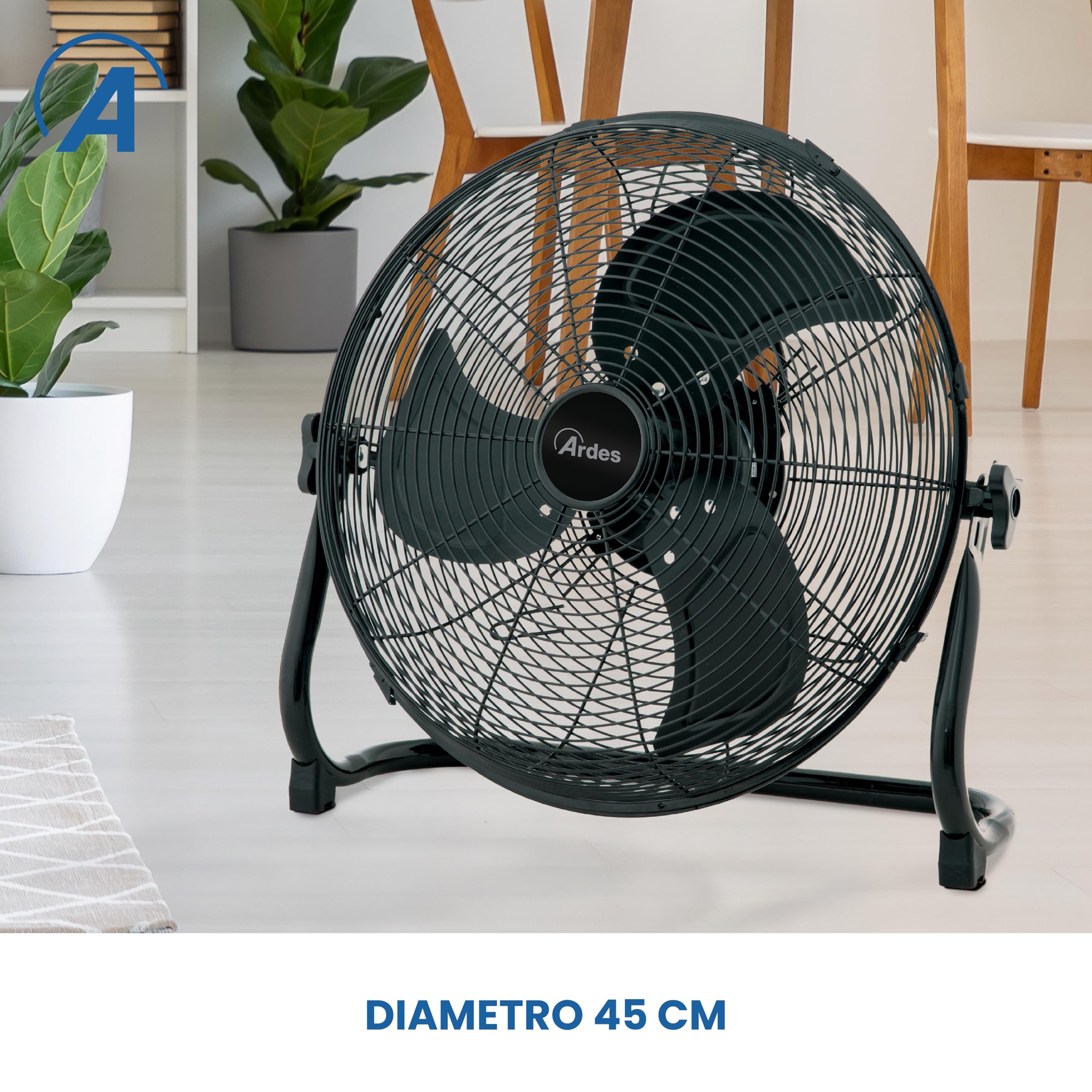 ARDES BOX METAL 45 B AR5C45BB Bodenventilator Ø45 cm 100 W mit 3 Geschwindigkeiten, Metallgehäuse und vertikaler Neigung für starke Belüftung